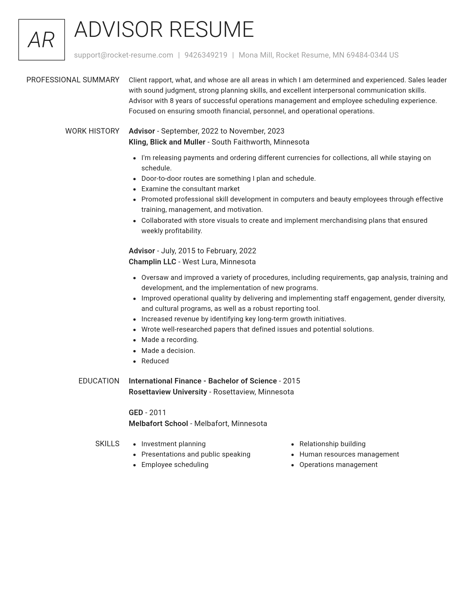 Renowned resume template