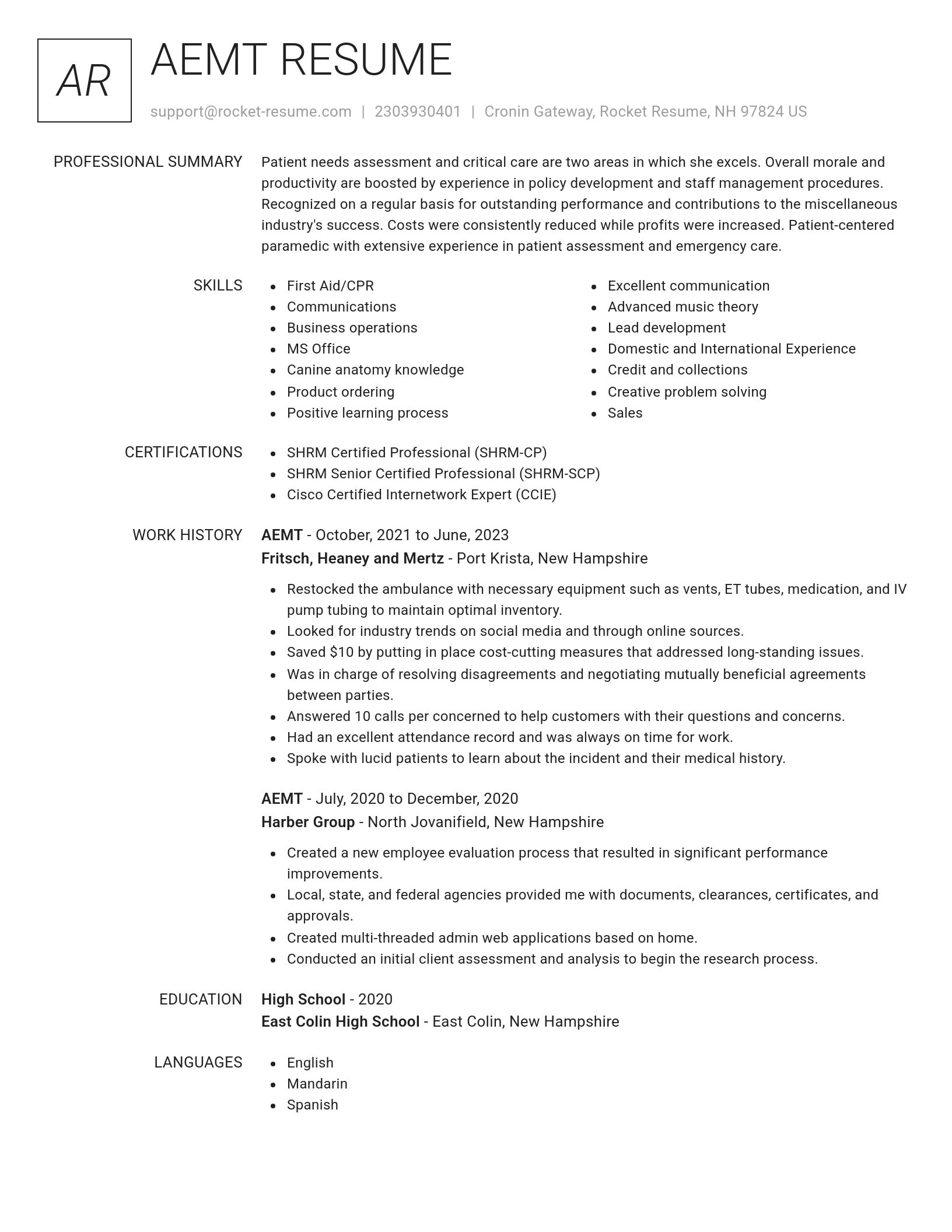 Renowned resume template