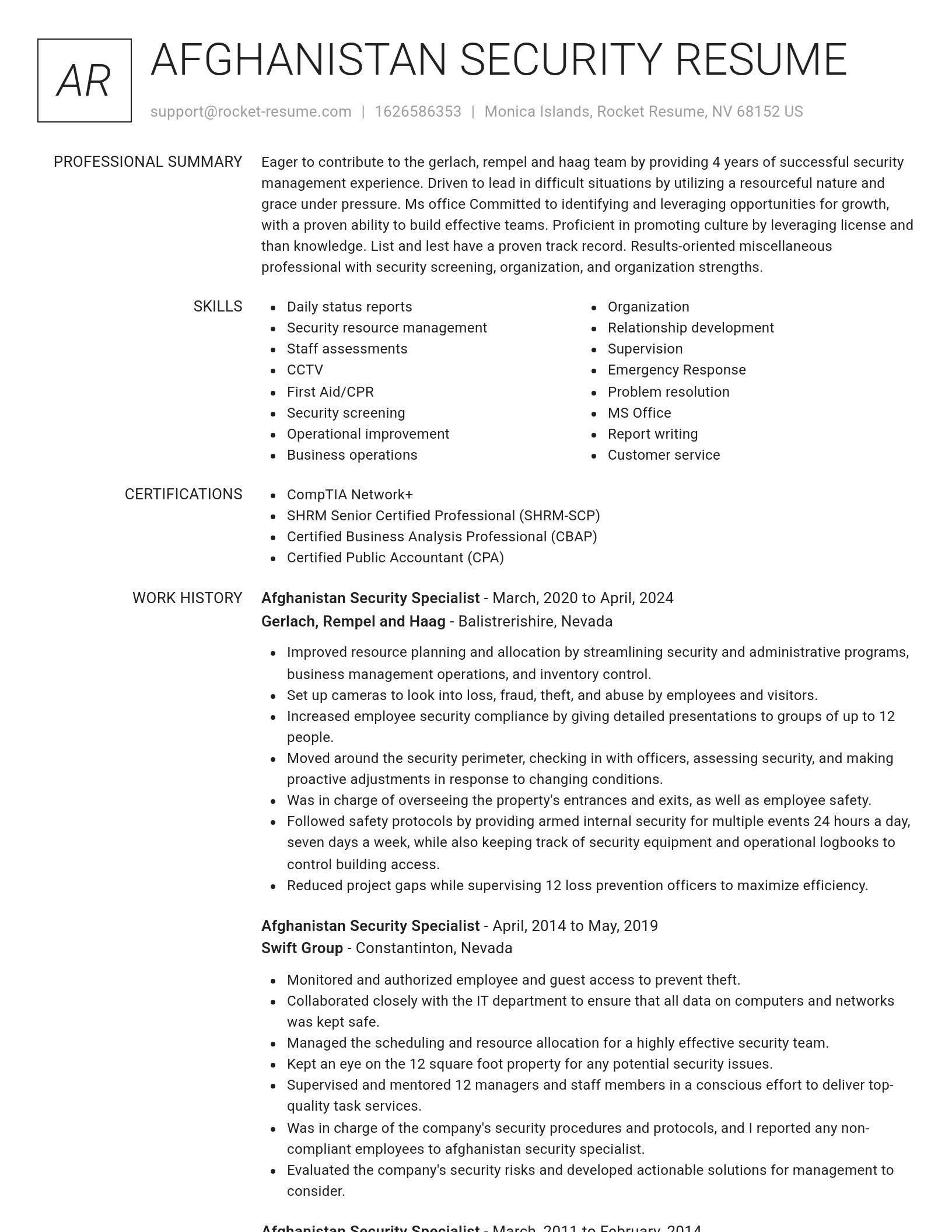 Renowned resume template