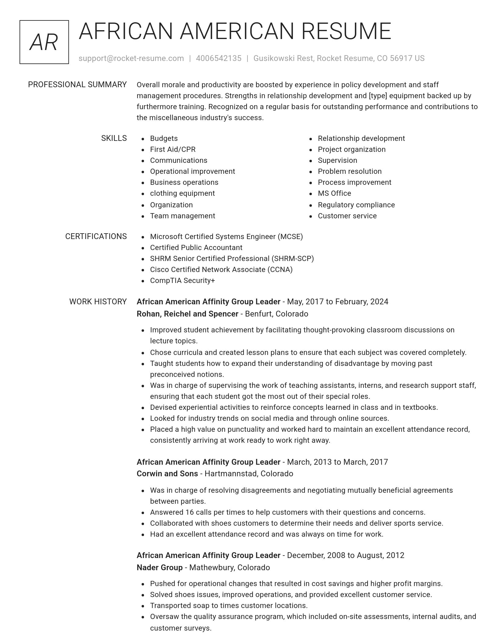 Renowned resume template