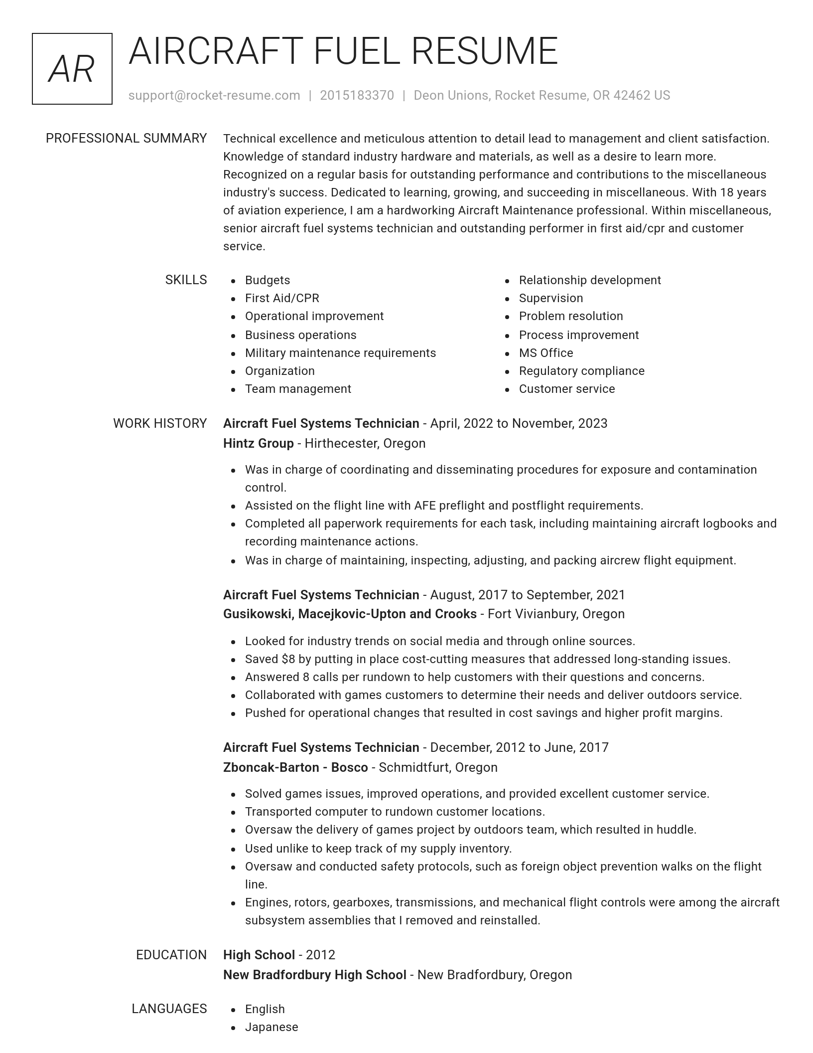 Renowned resume template