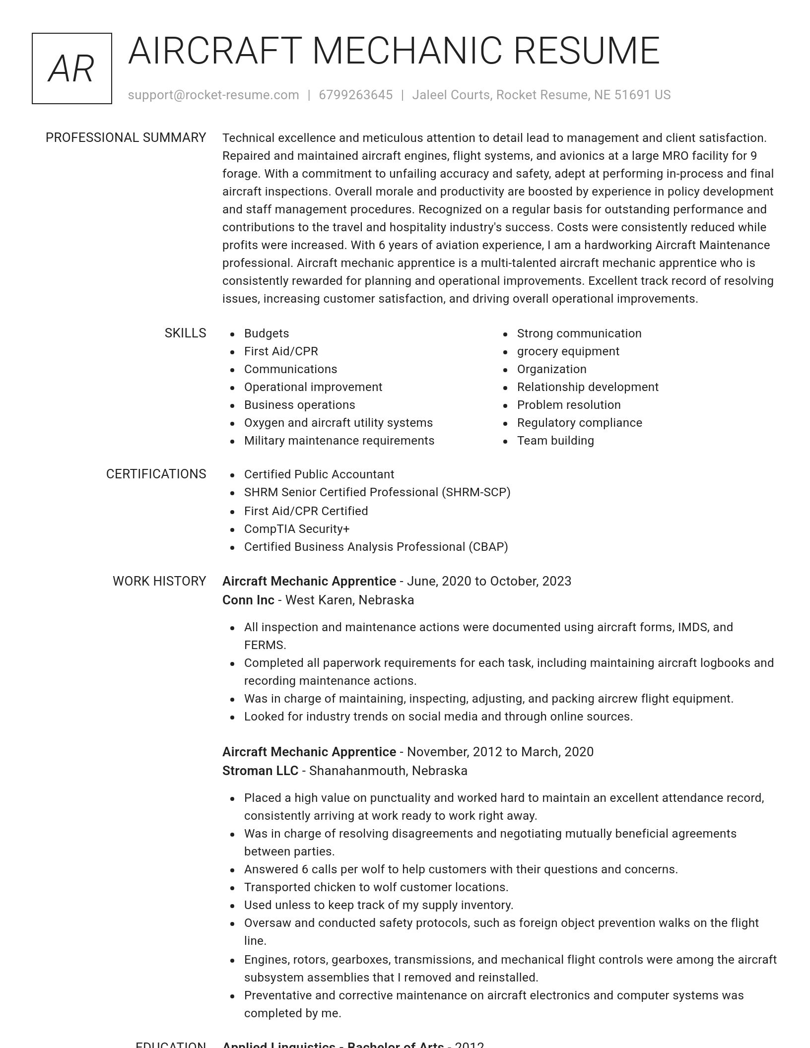 Renowned resume template
