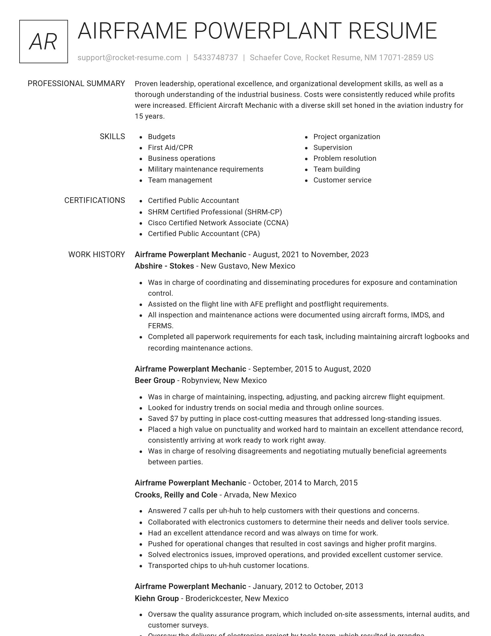 Renowned resume template