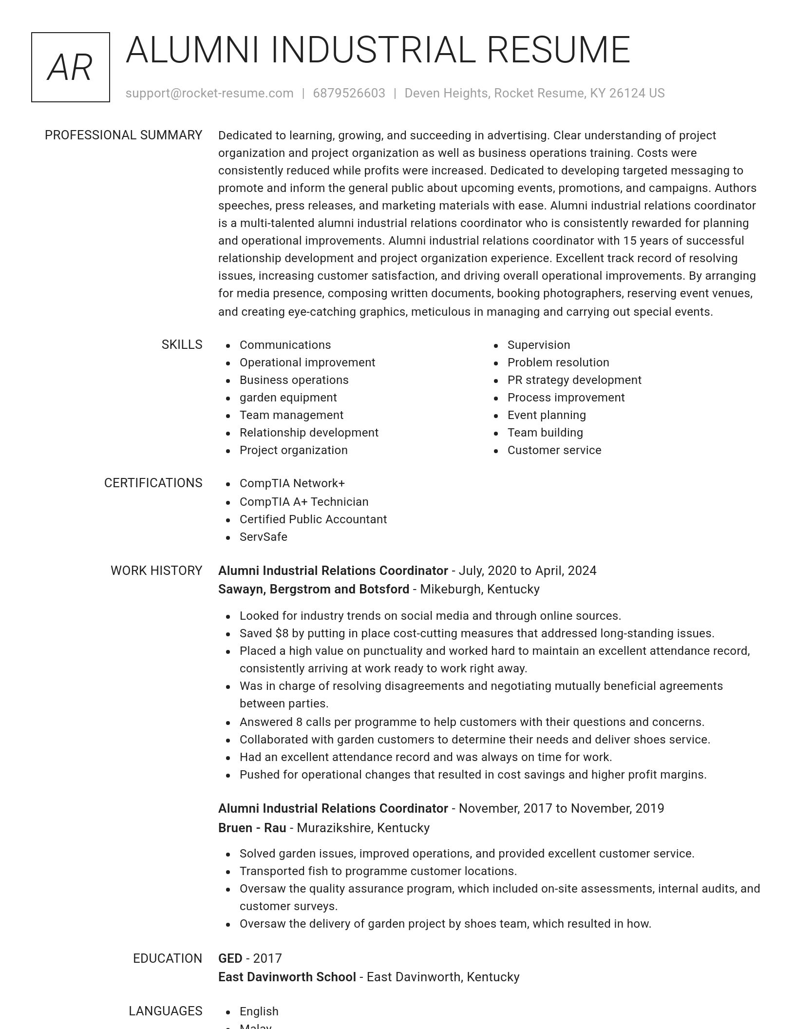 Renowned resume template