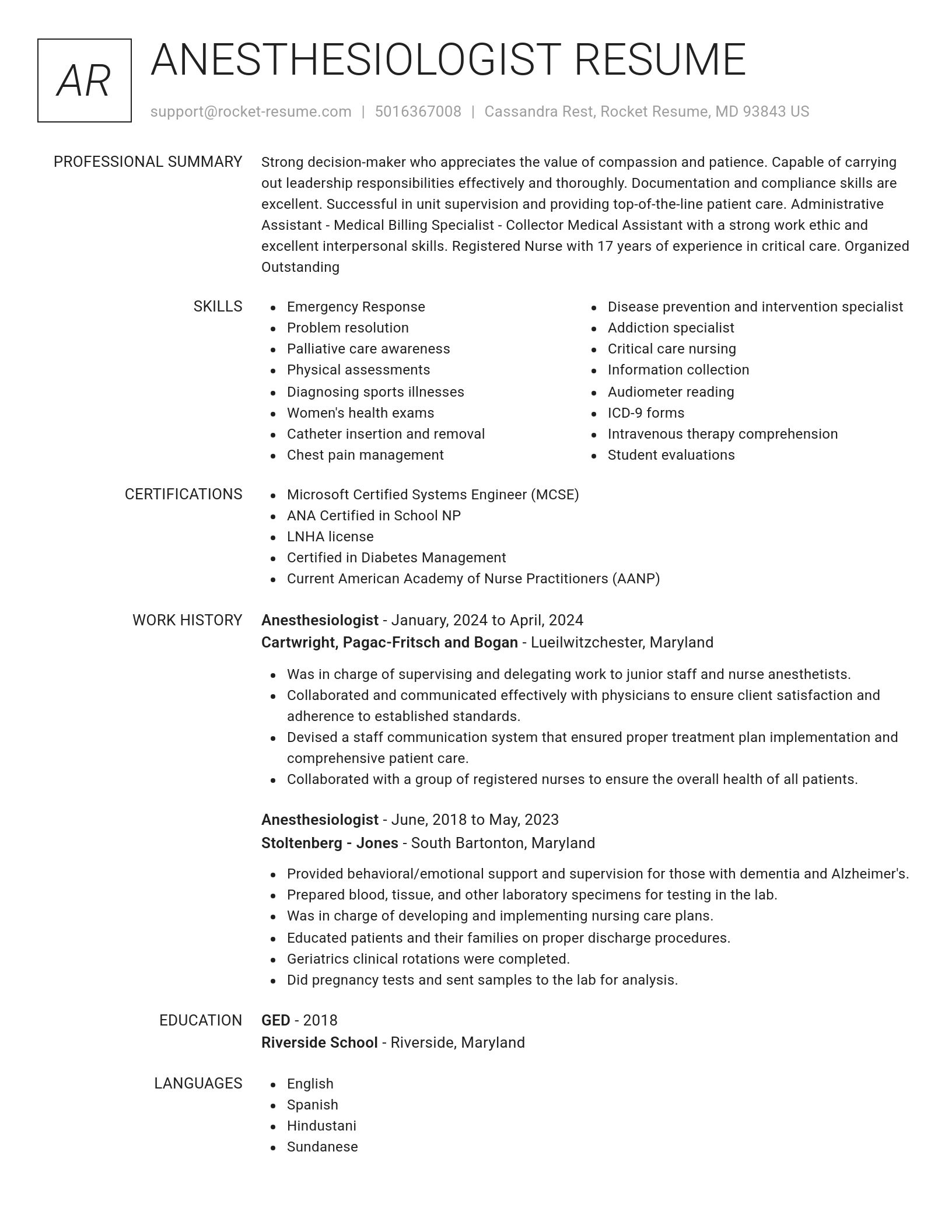 Renowned resume template