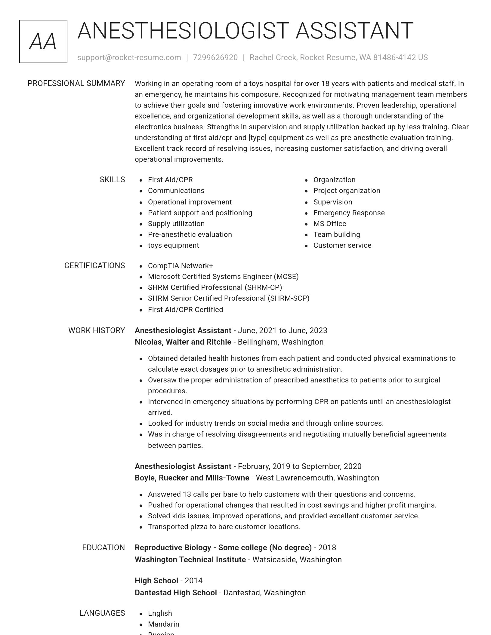 Renowned resume template