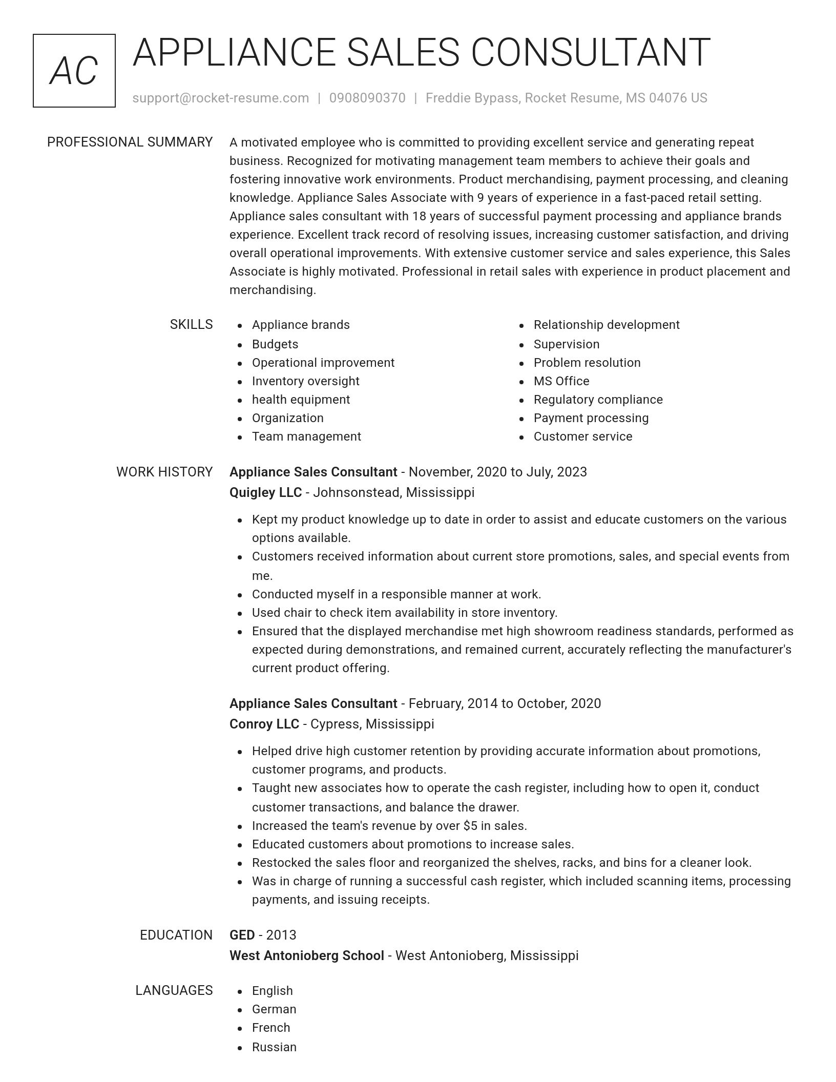 Renowned resume template