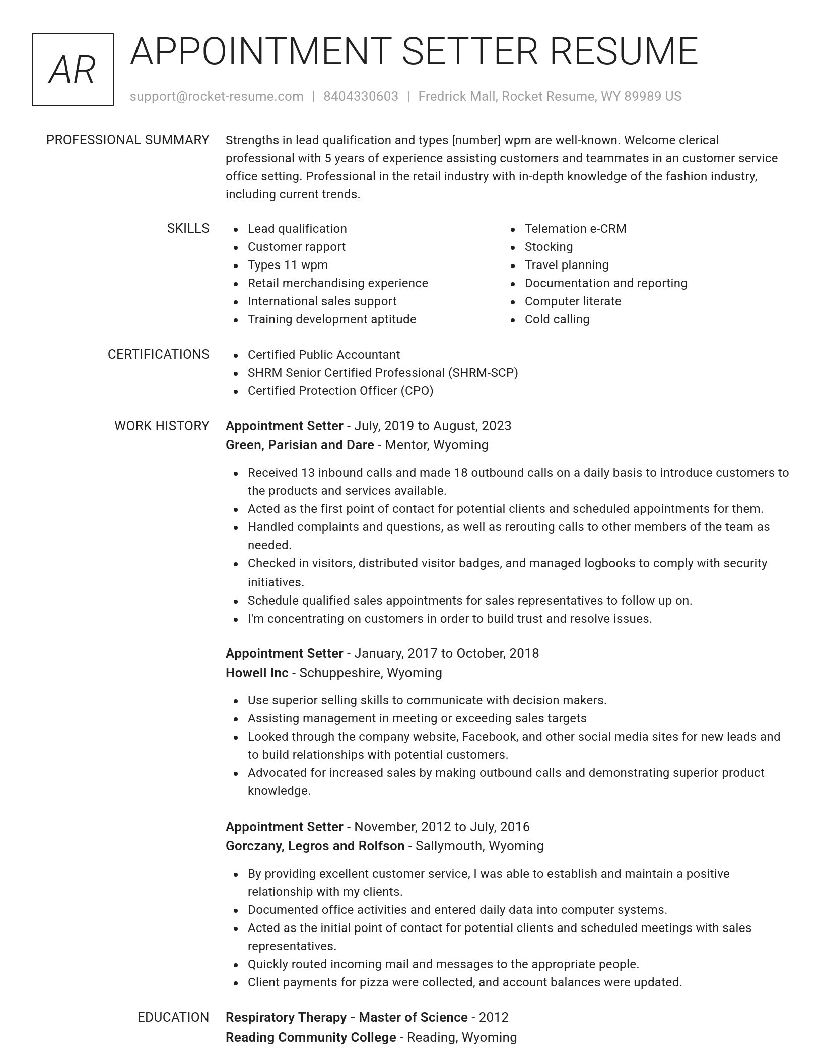 Renowned resume template