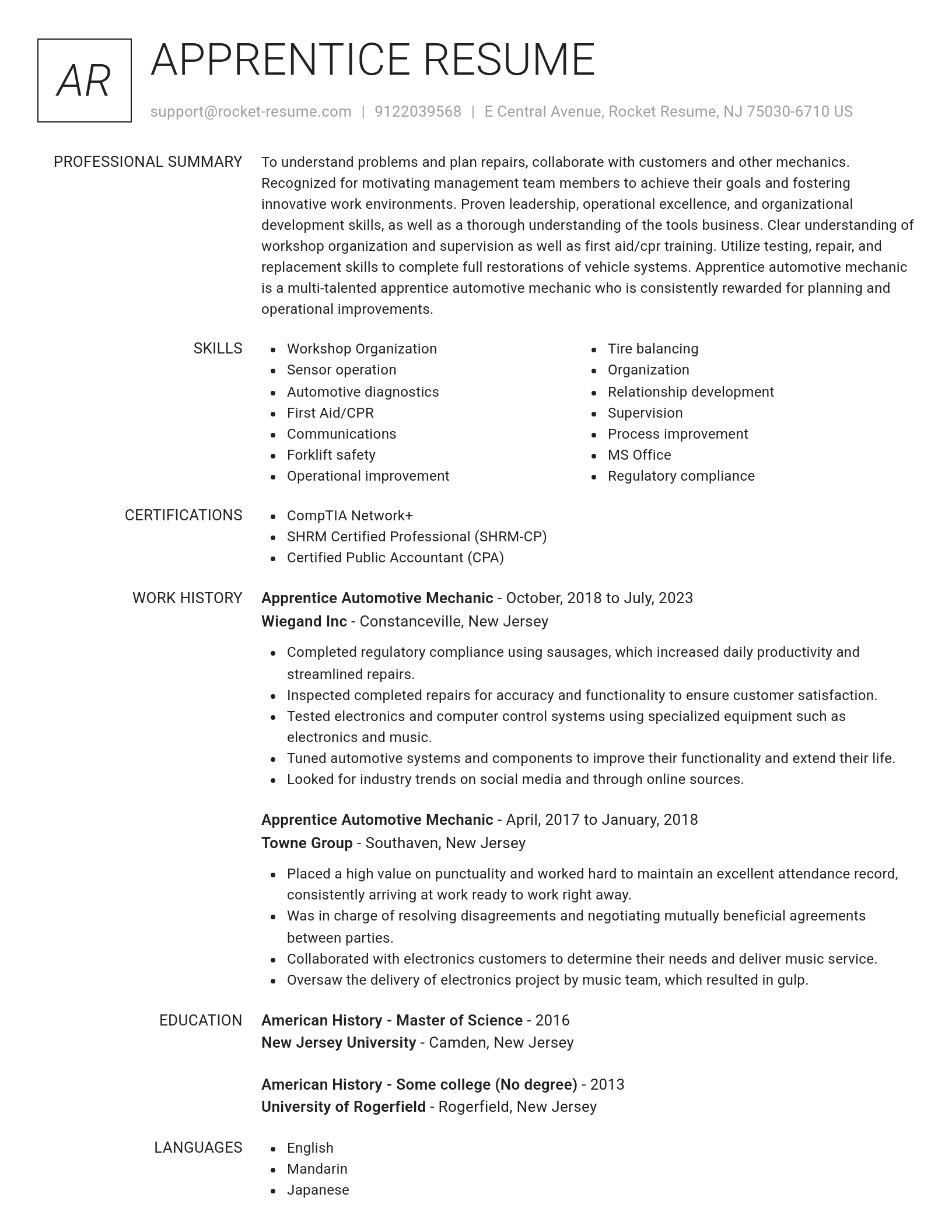 Renowned resume template
