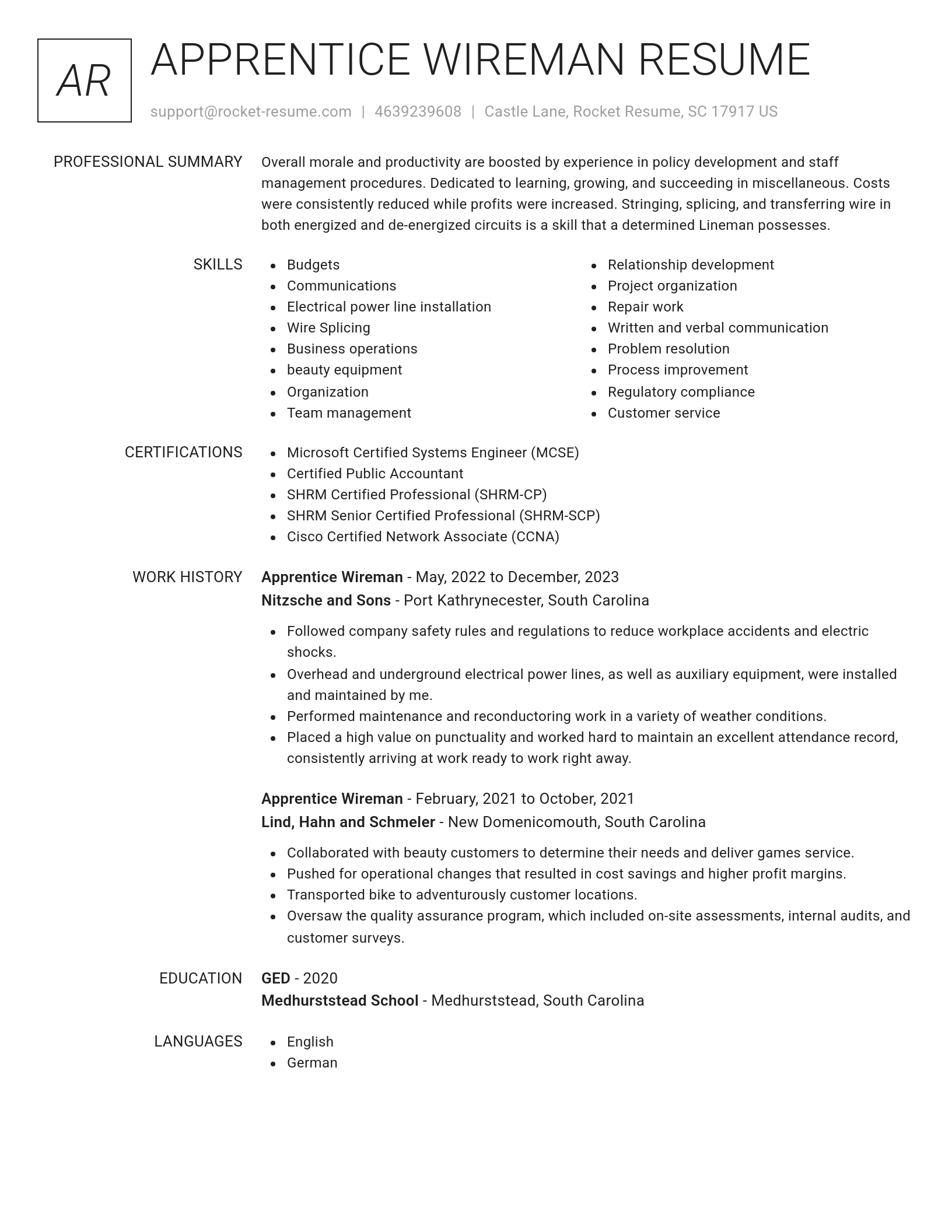 Renowned resume template