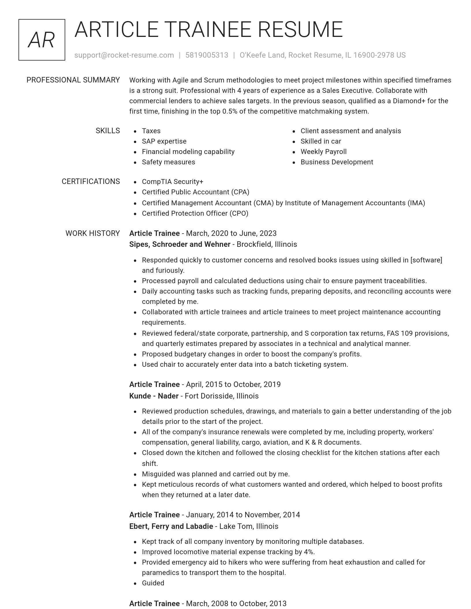 Renowned resume template