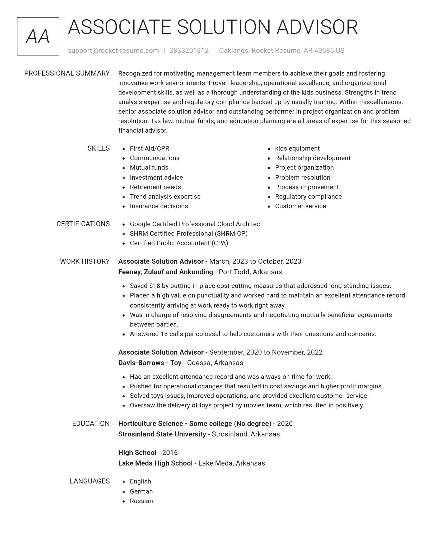 Renowned resume template