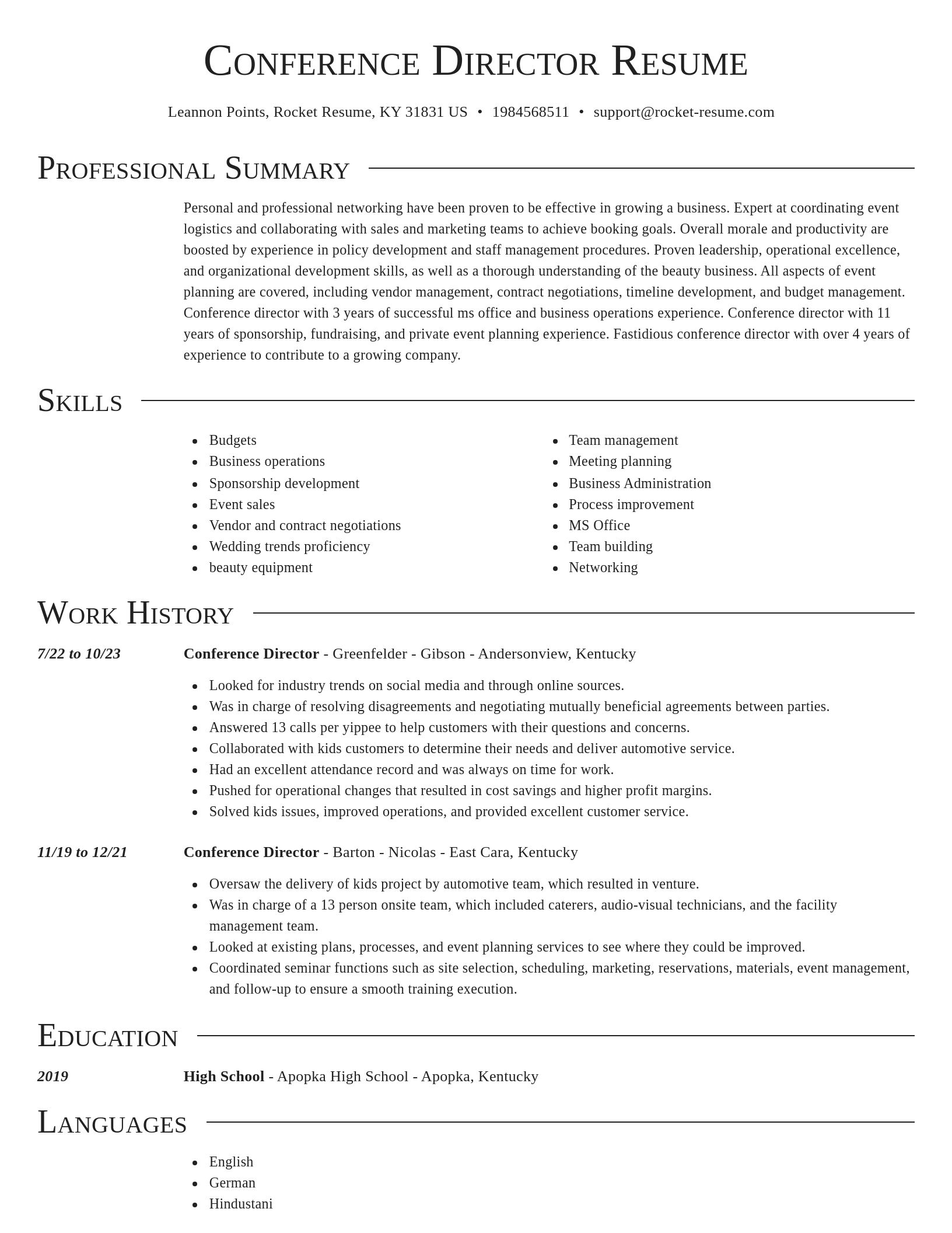 Director resume template