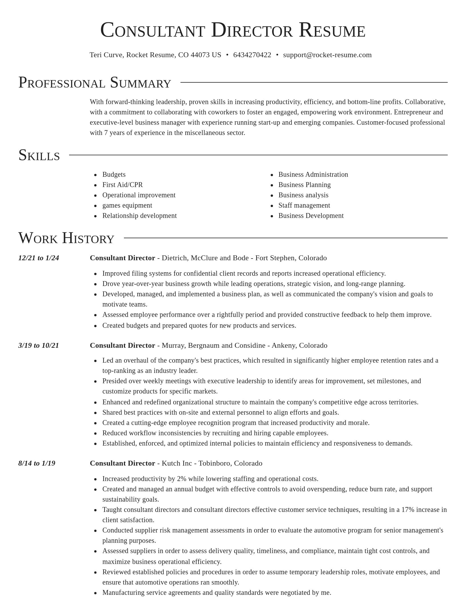 Director resume template