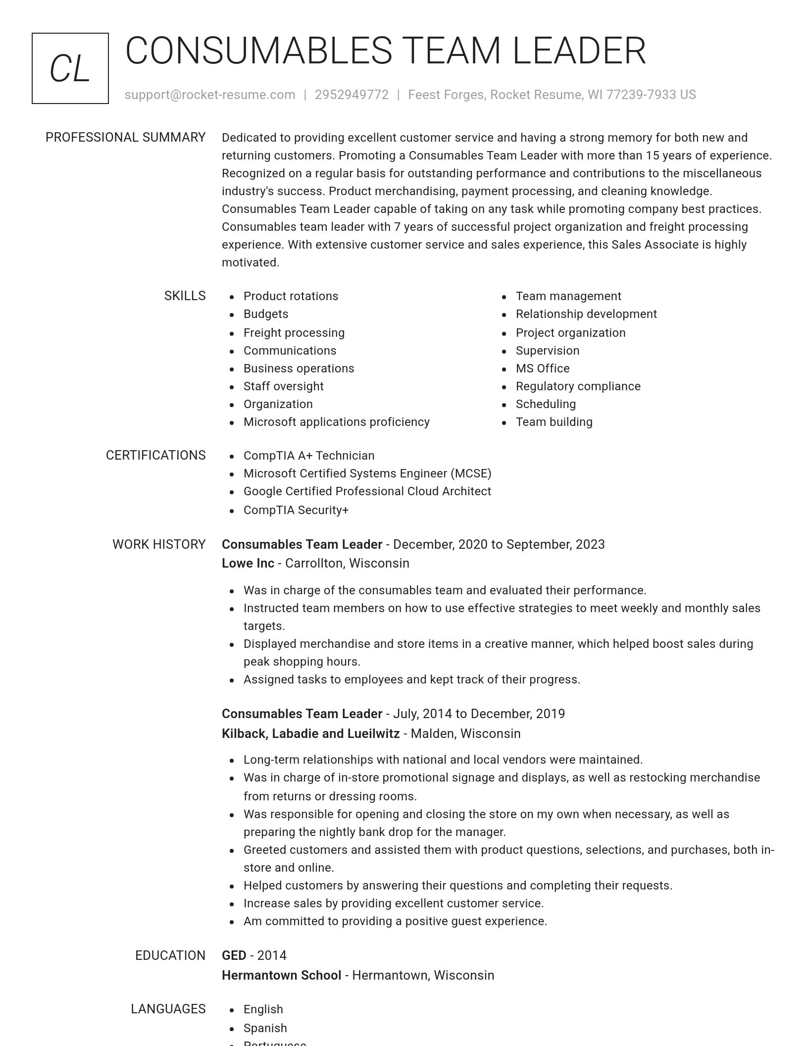 Renowned resume template