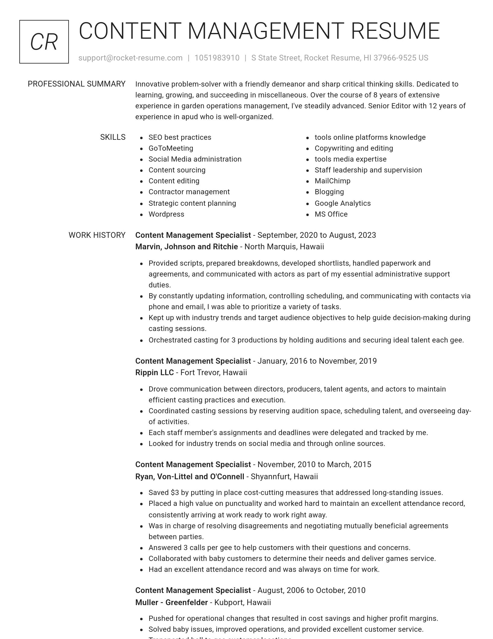 Renowned resume template