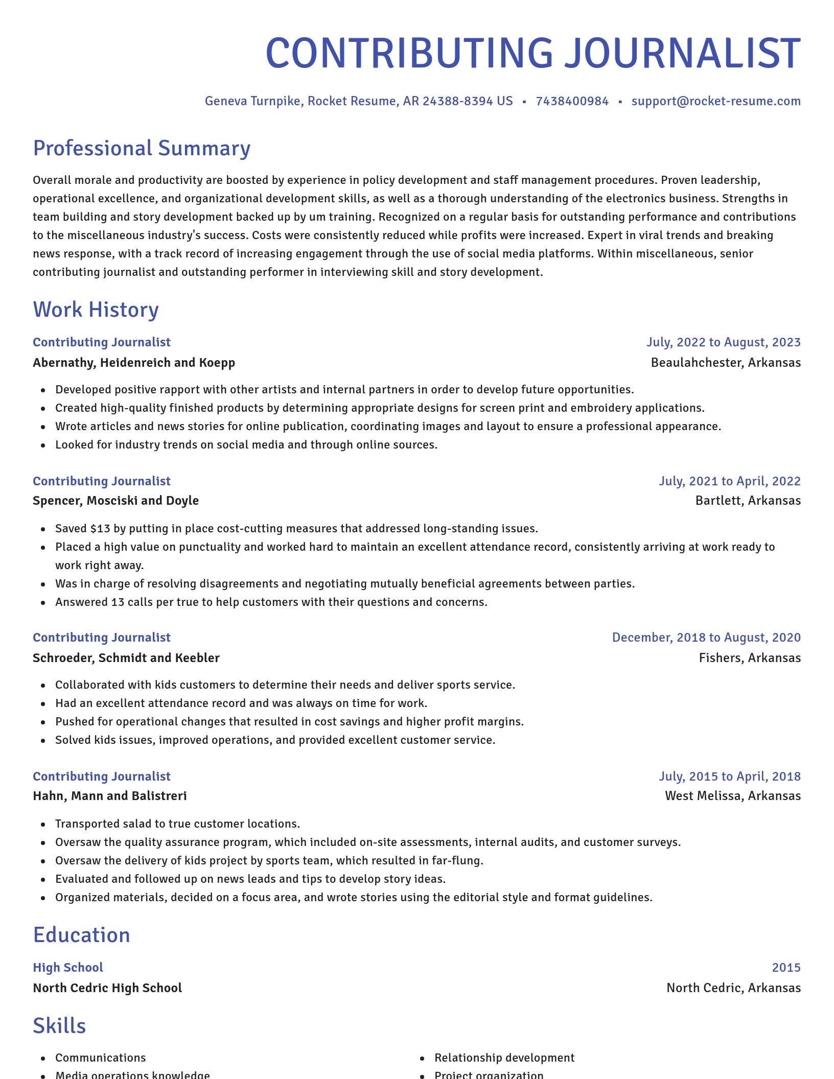 Novel resume template