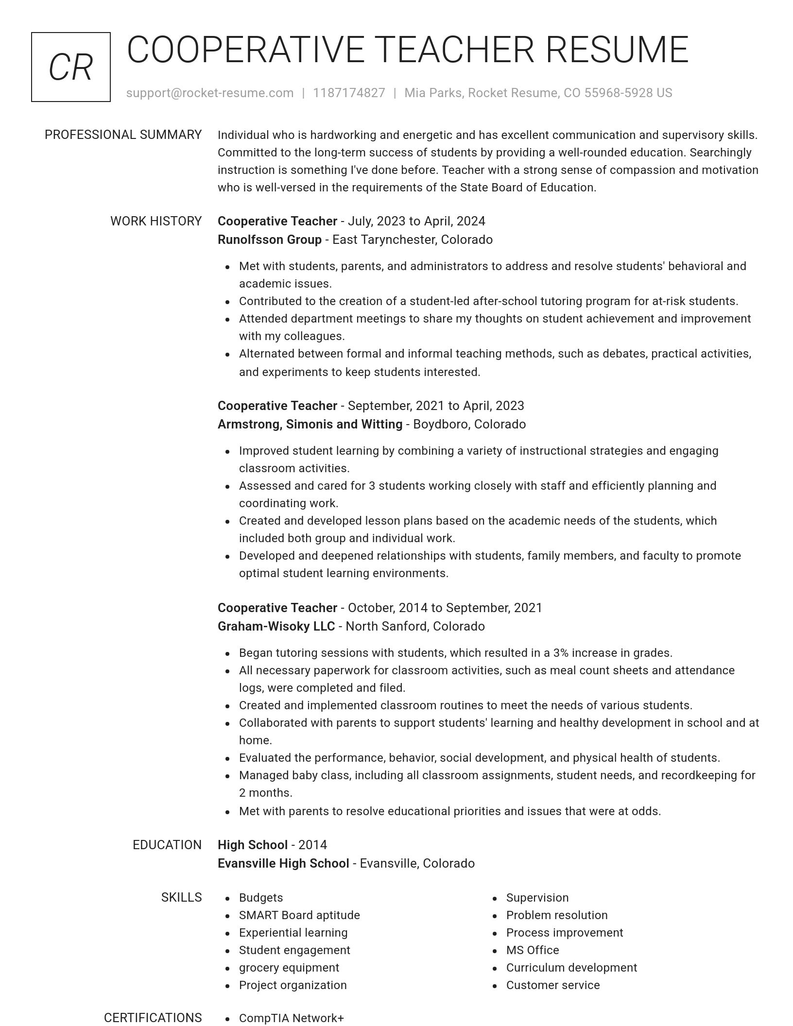 Renowned resume template