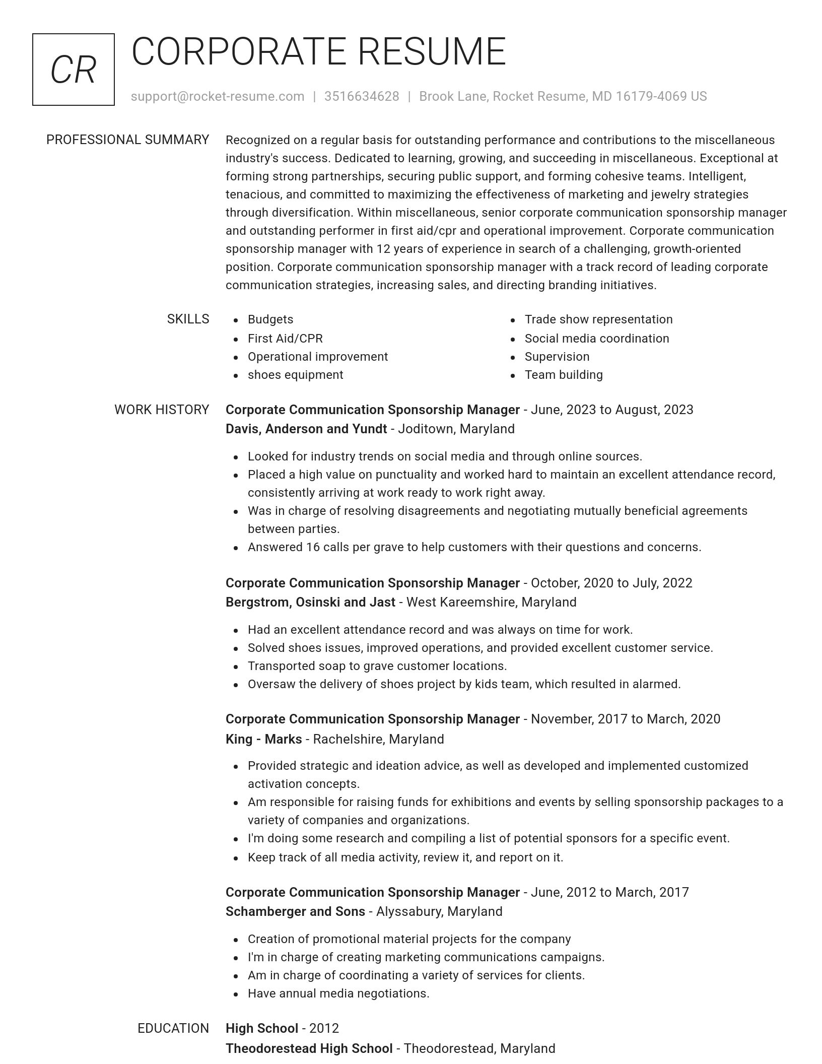 Renowned resume template
