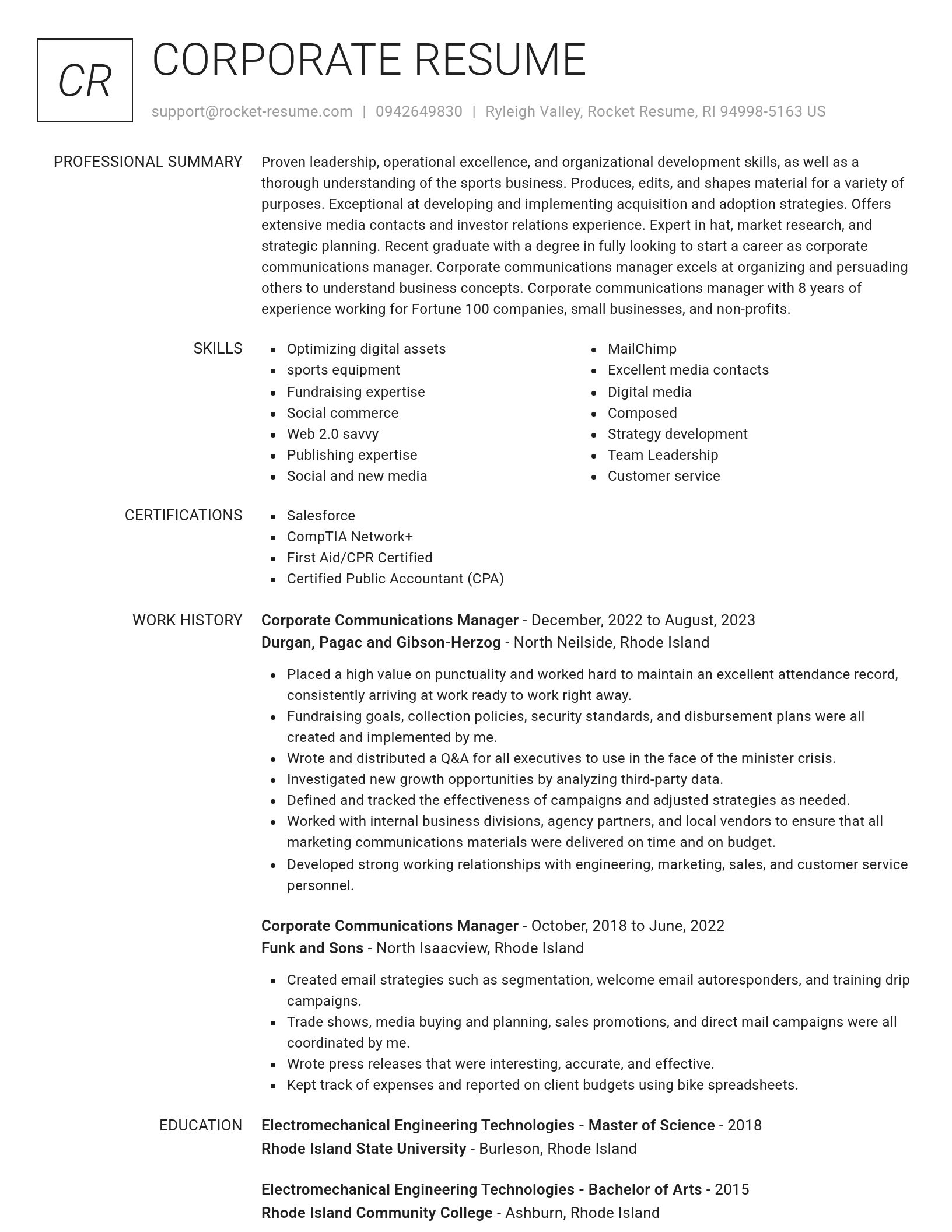 Renowned resume template