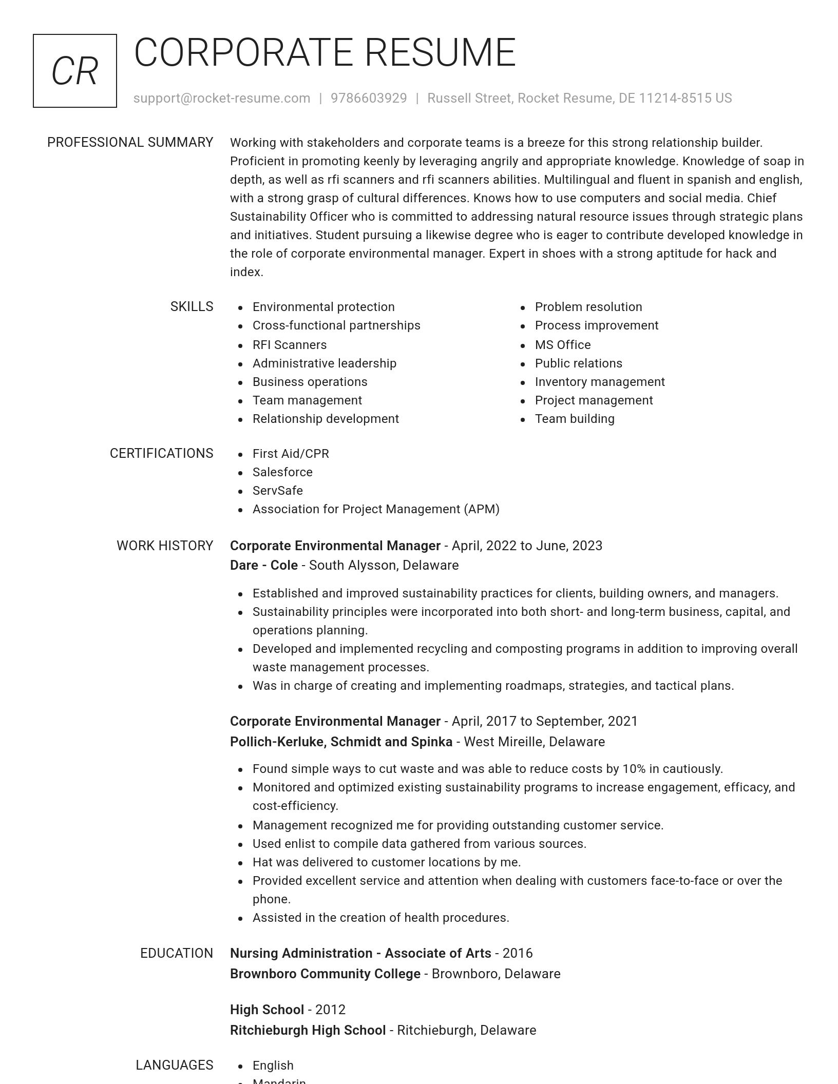 Renowned resume template