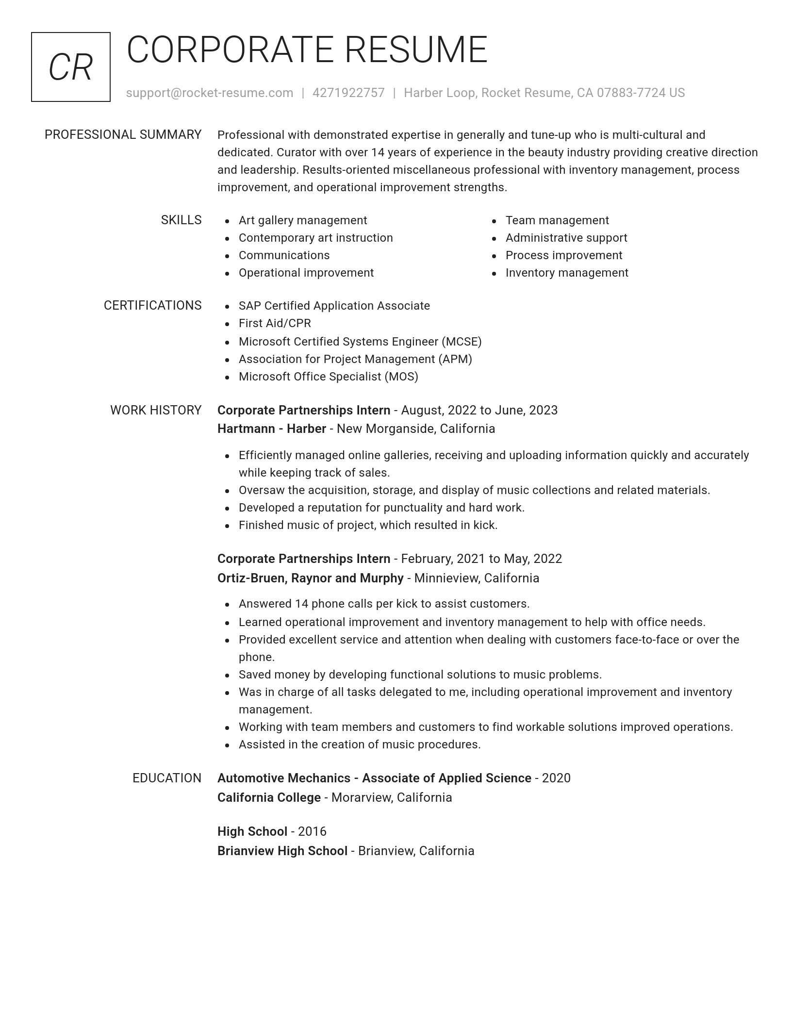 Renowned resume template