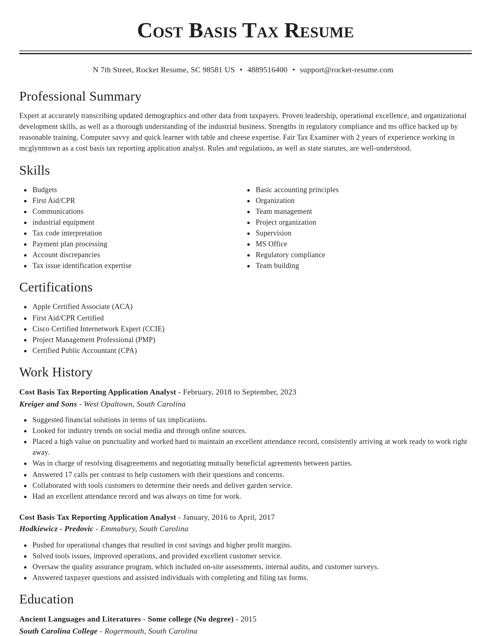 Classic resume template