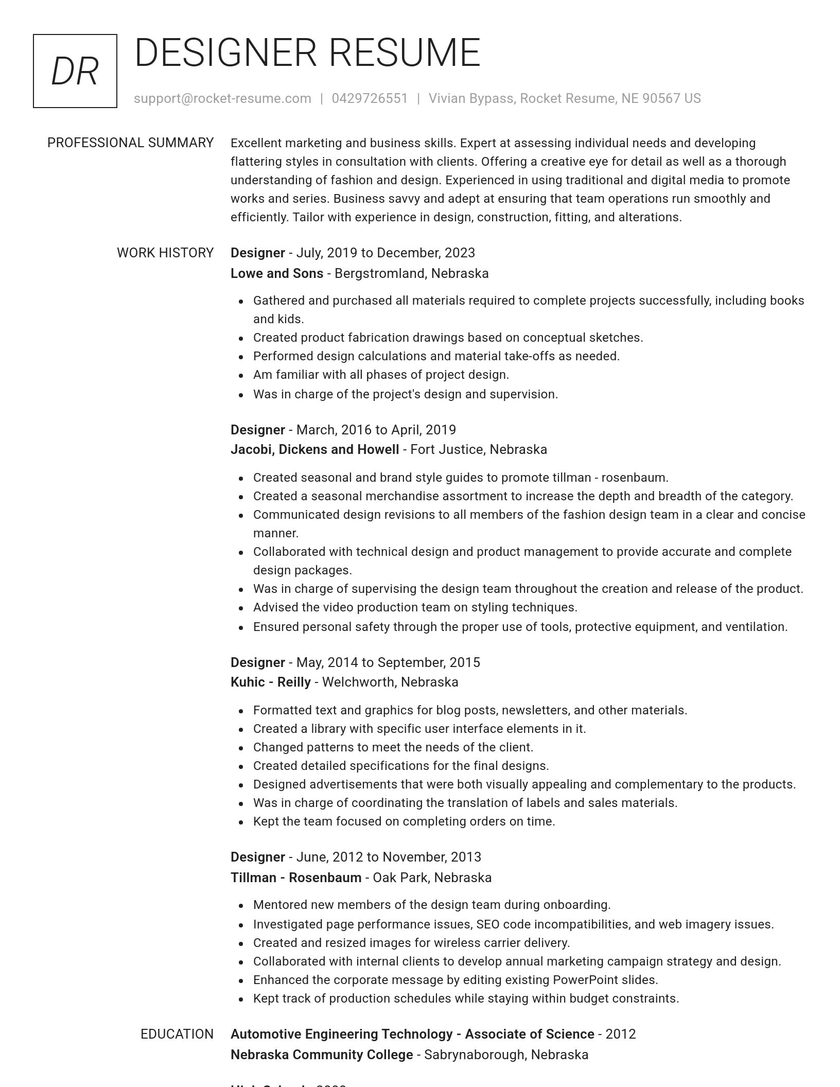 Renowned resume template