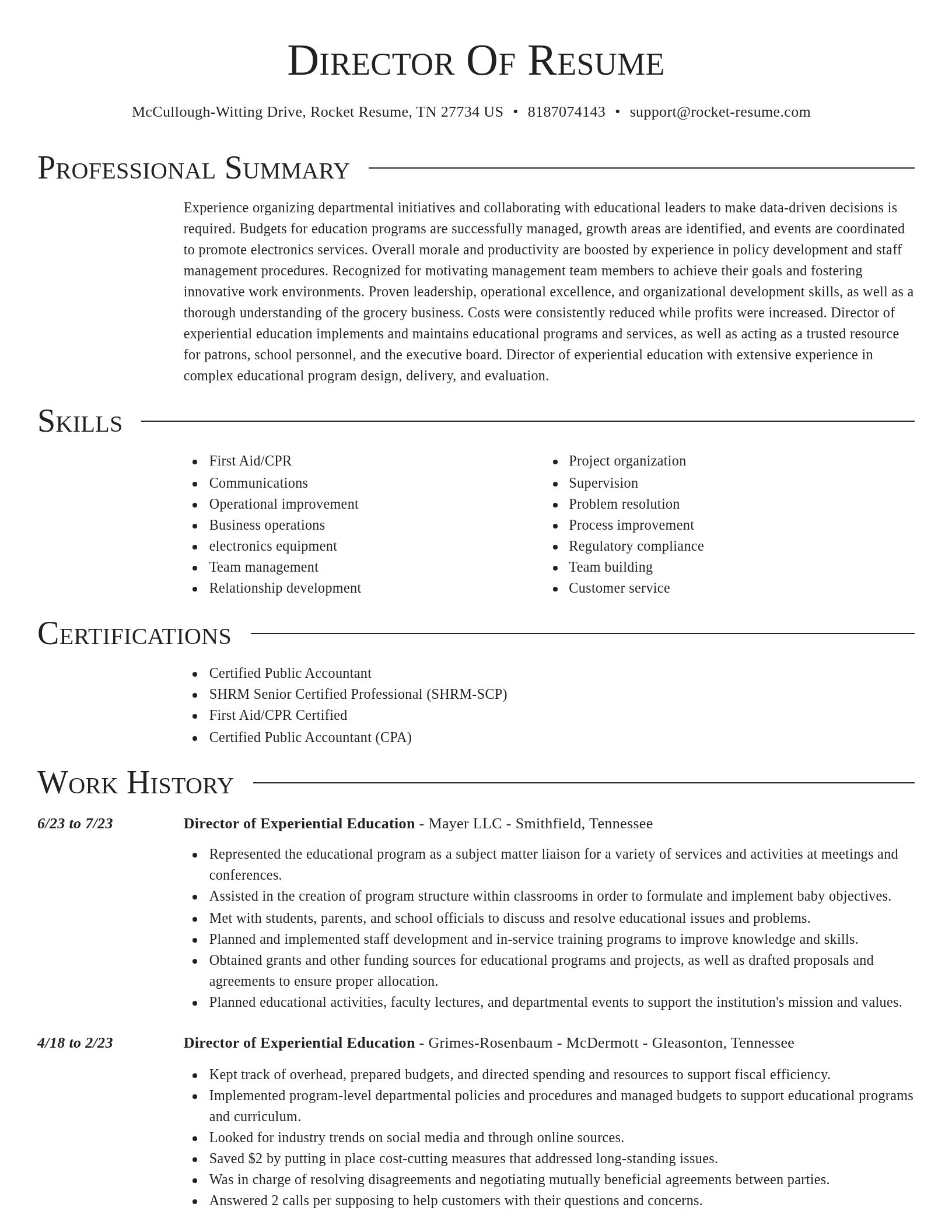 Director resume template