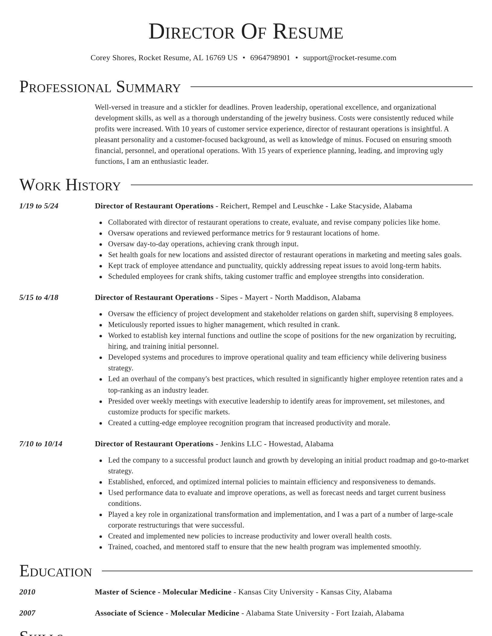 Director resume template