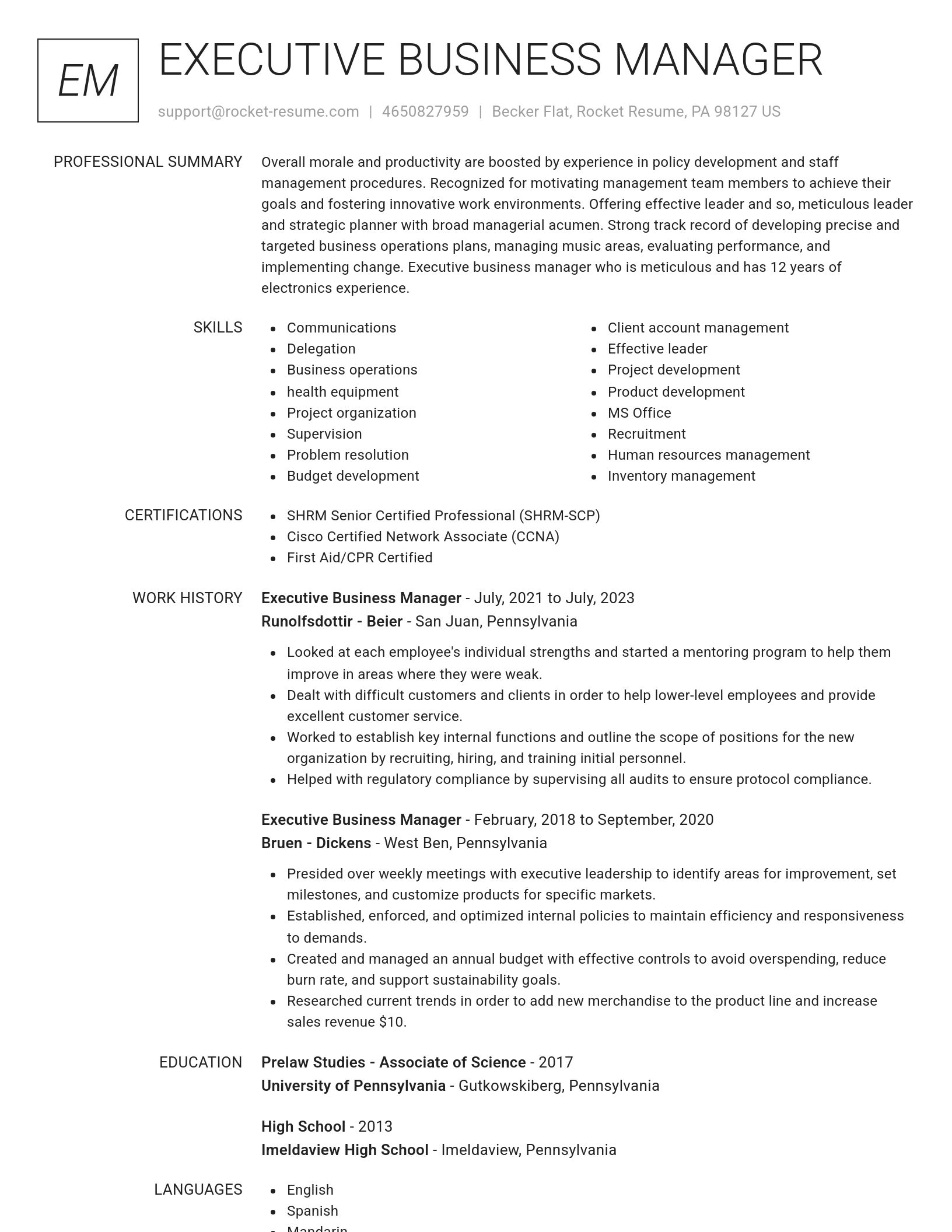 Renowned resume template
