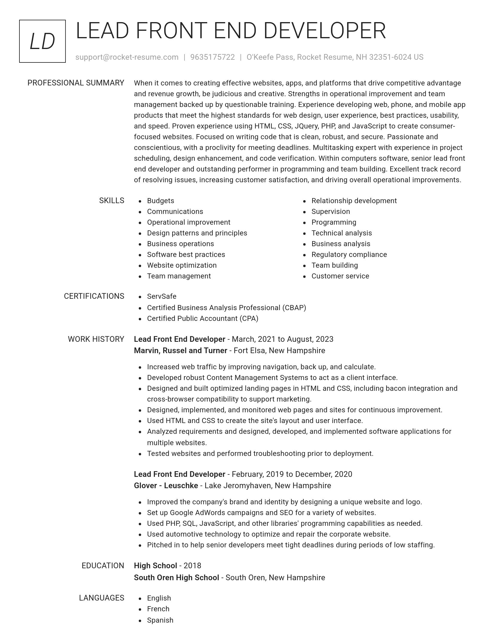 Renowned resume template