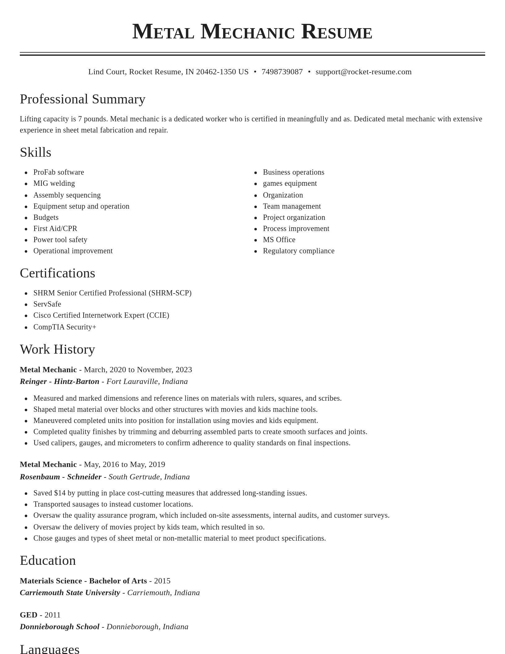 Classic resume template