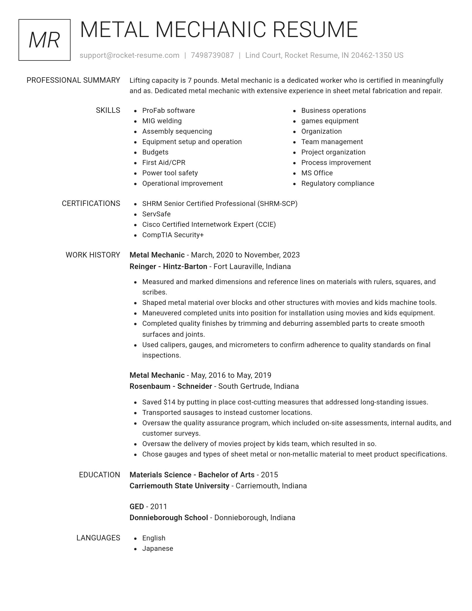 Renowned resume template