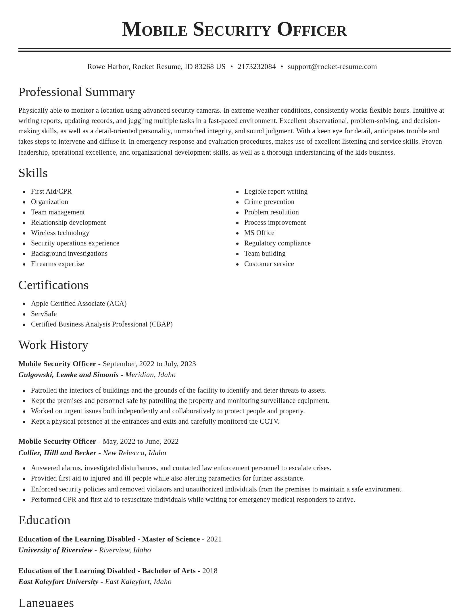 Classic resume template