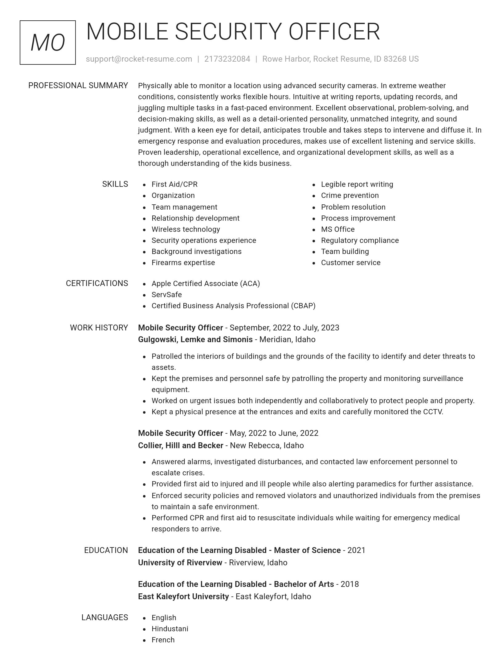 Renowned resume template