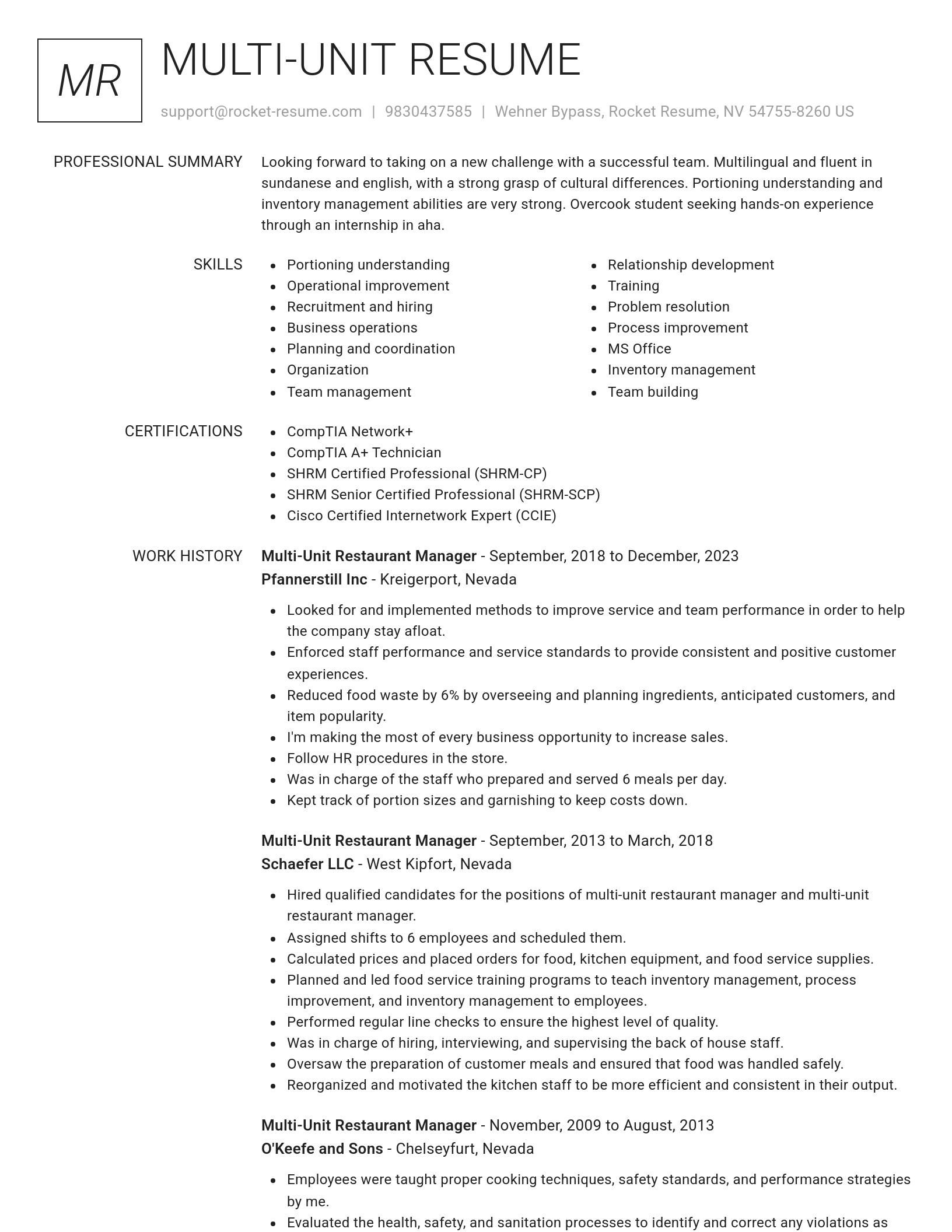 Renowned resume template