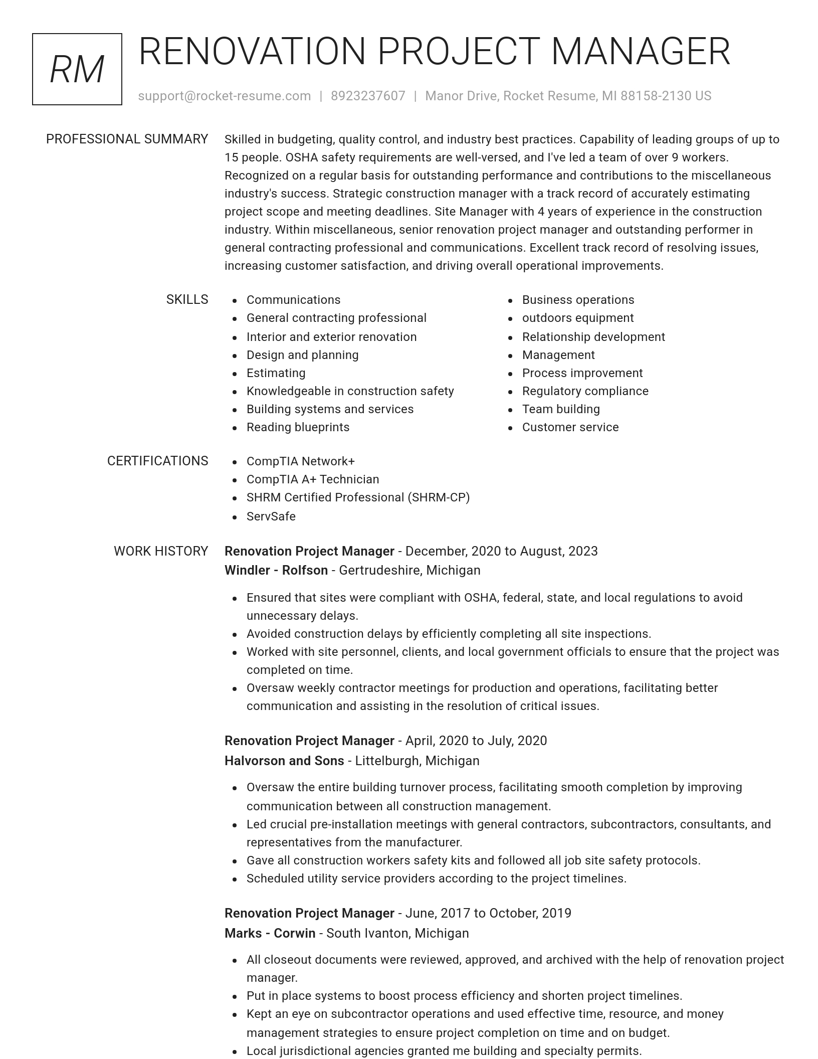Renowned resume template