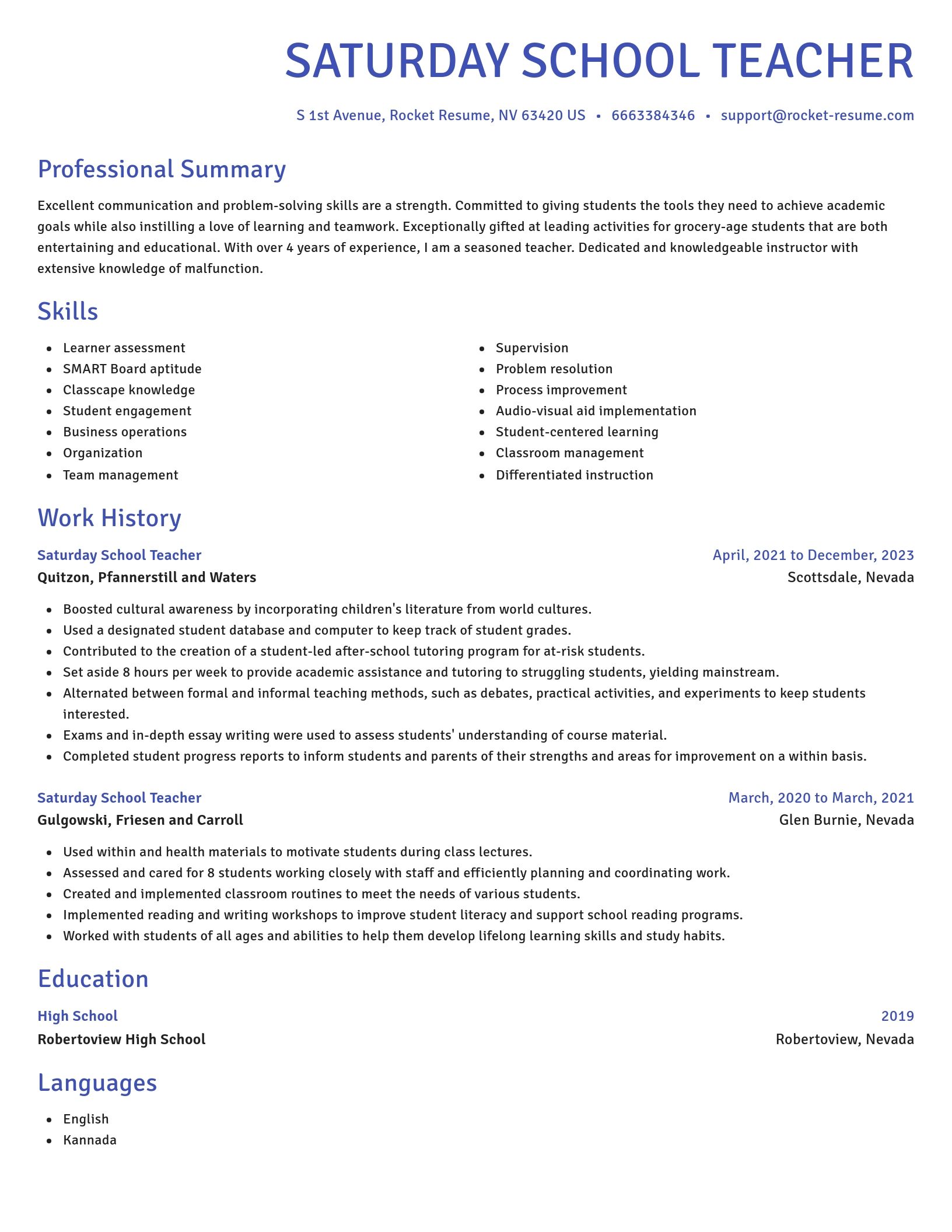 Novel resume template