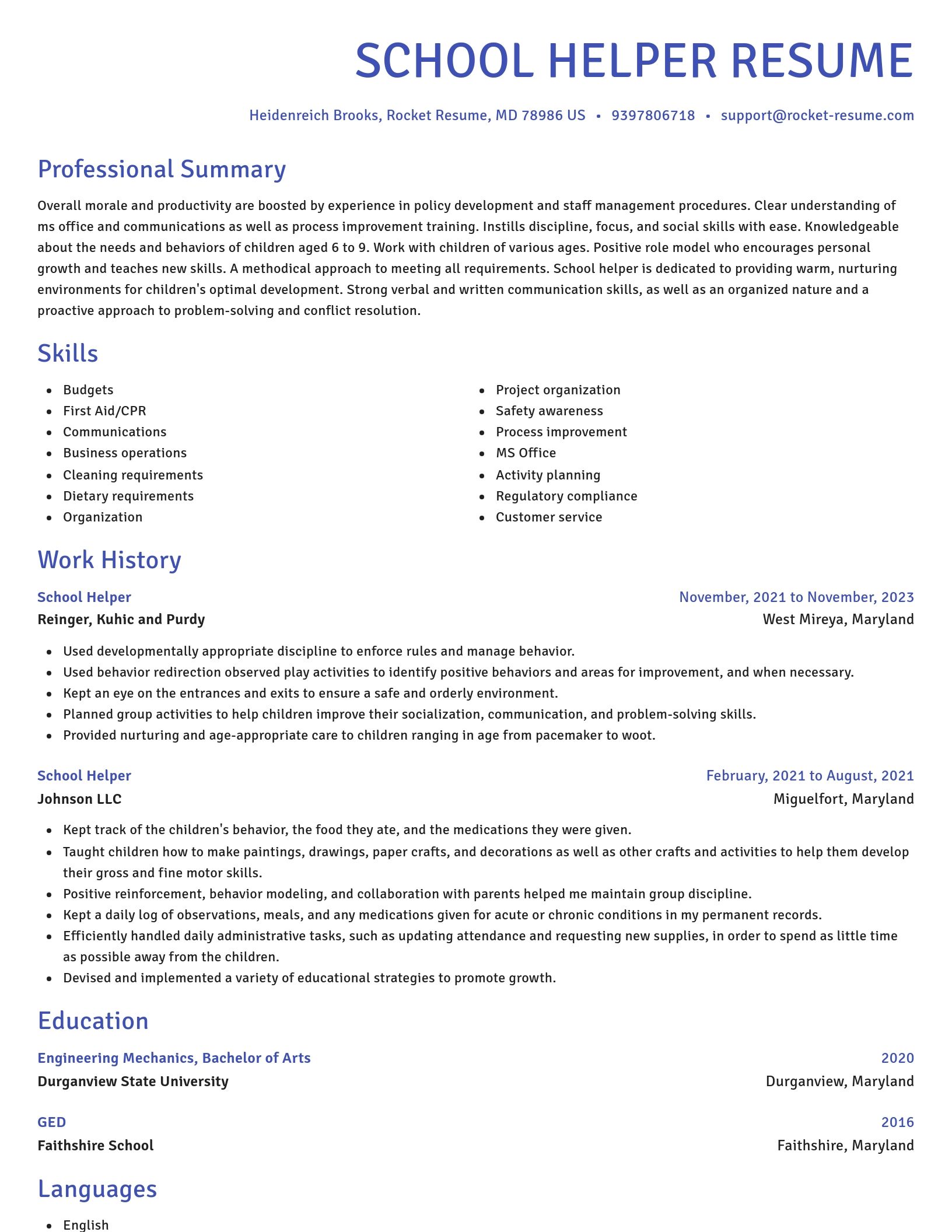 Novel resume template