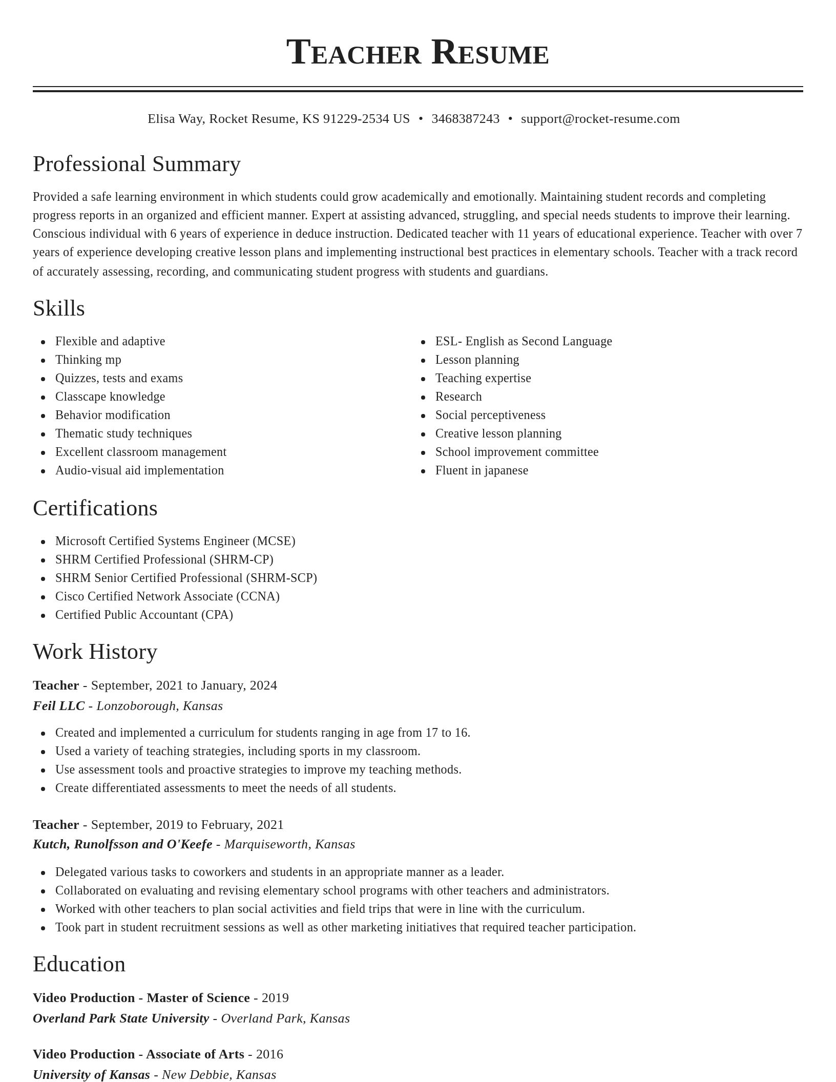 Classic resume template