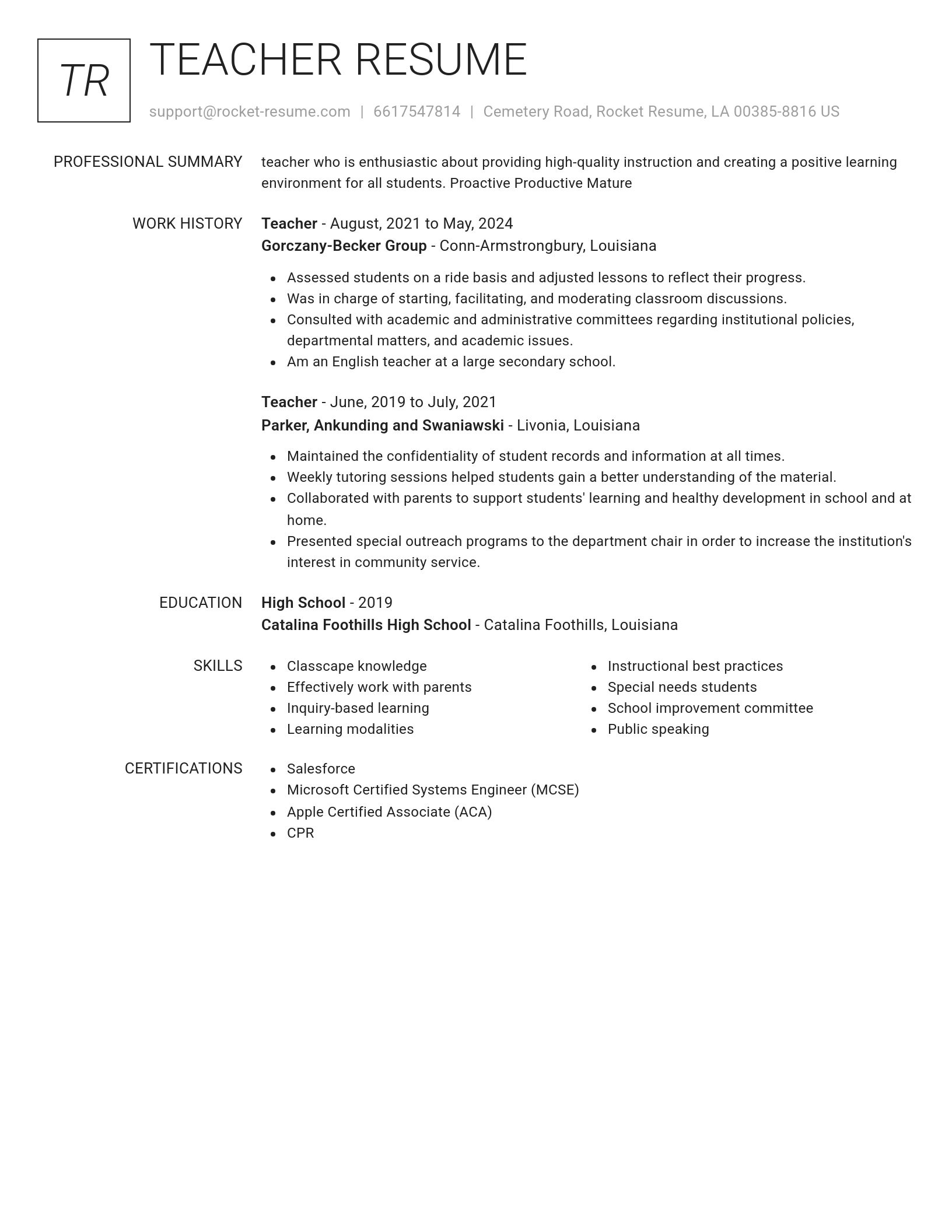 Renowned resume template