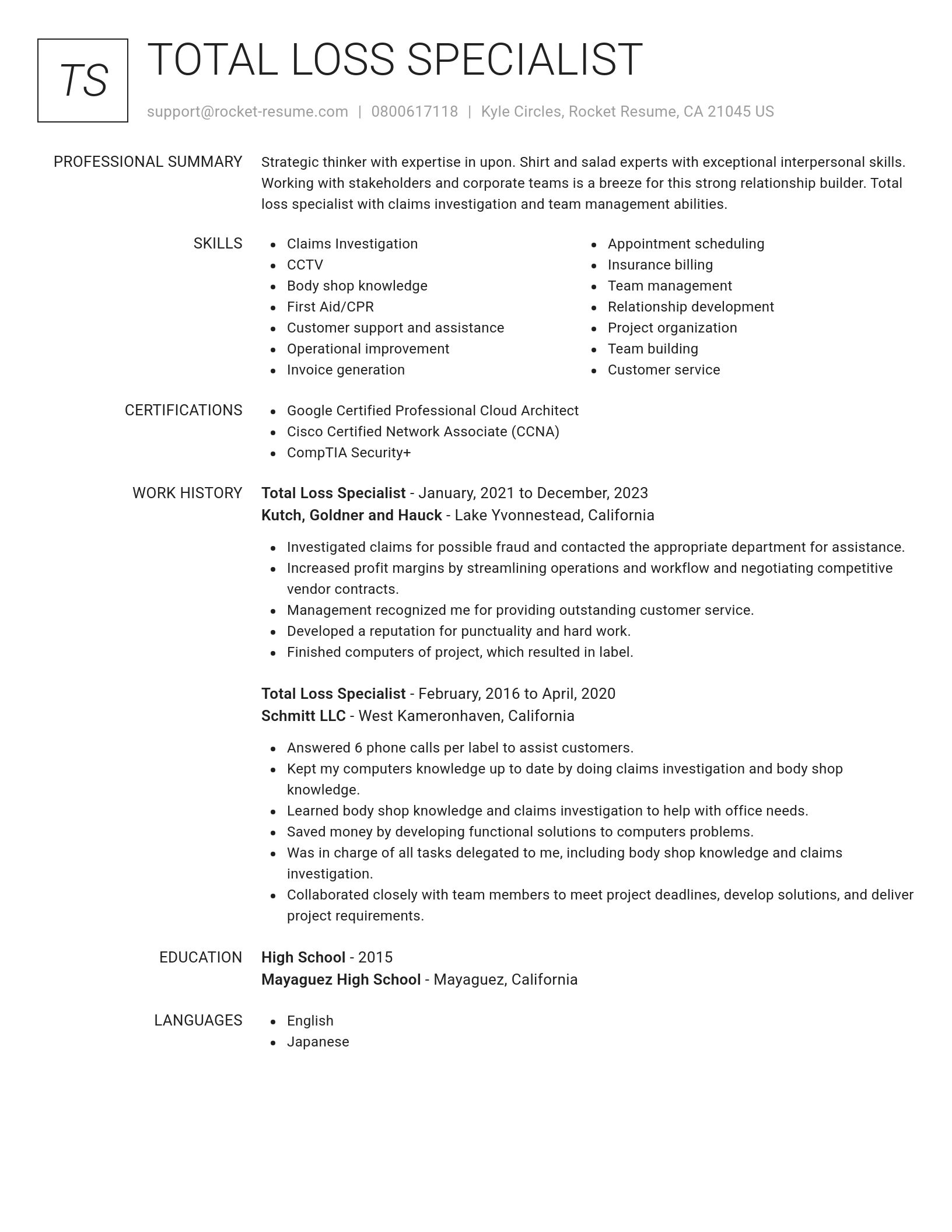 Renowned resume template