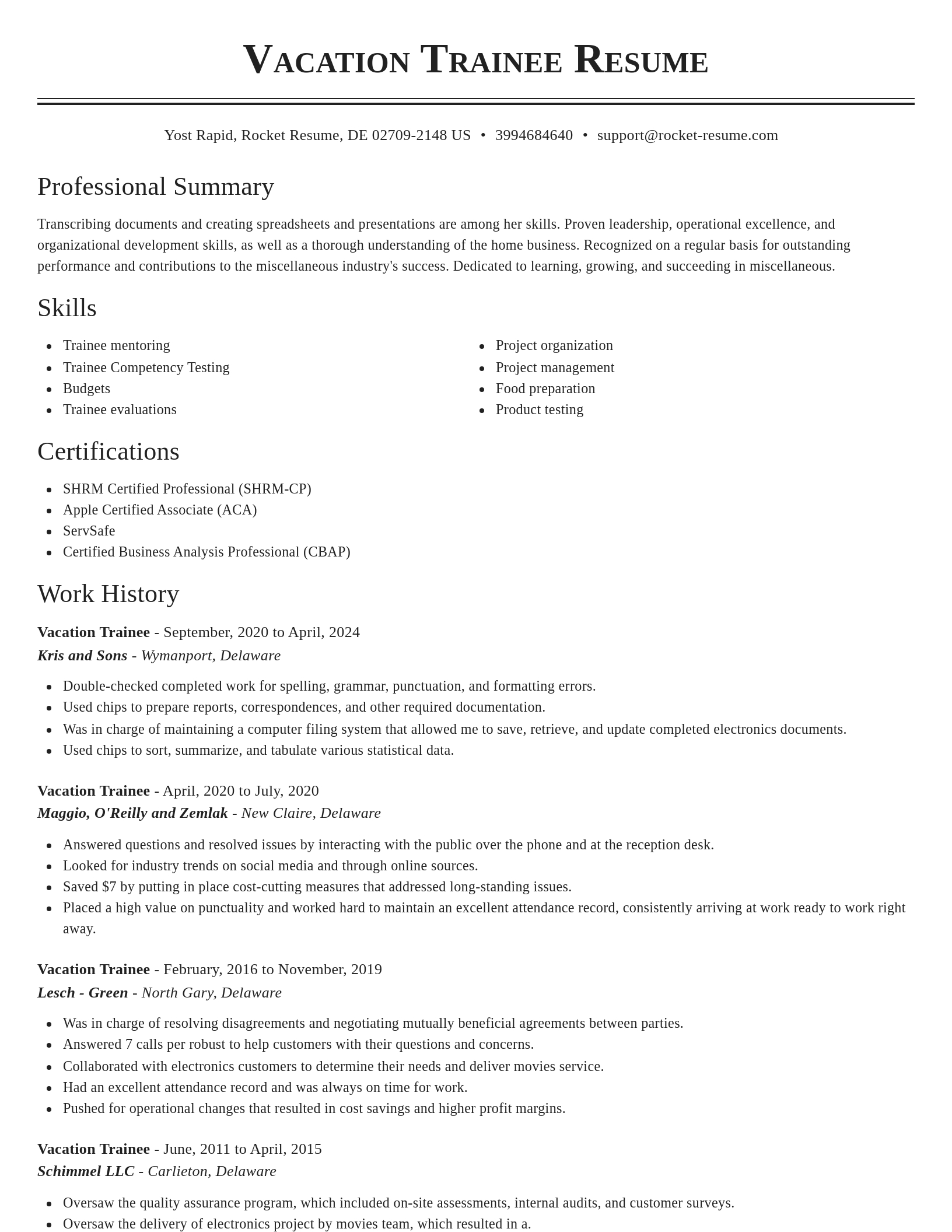 Classic resume template