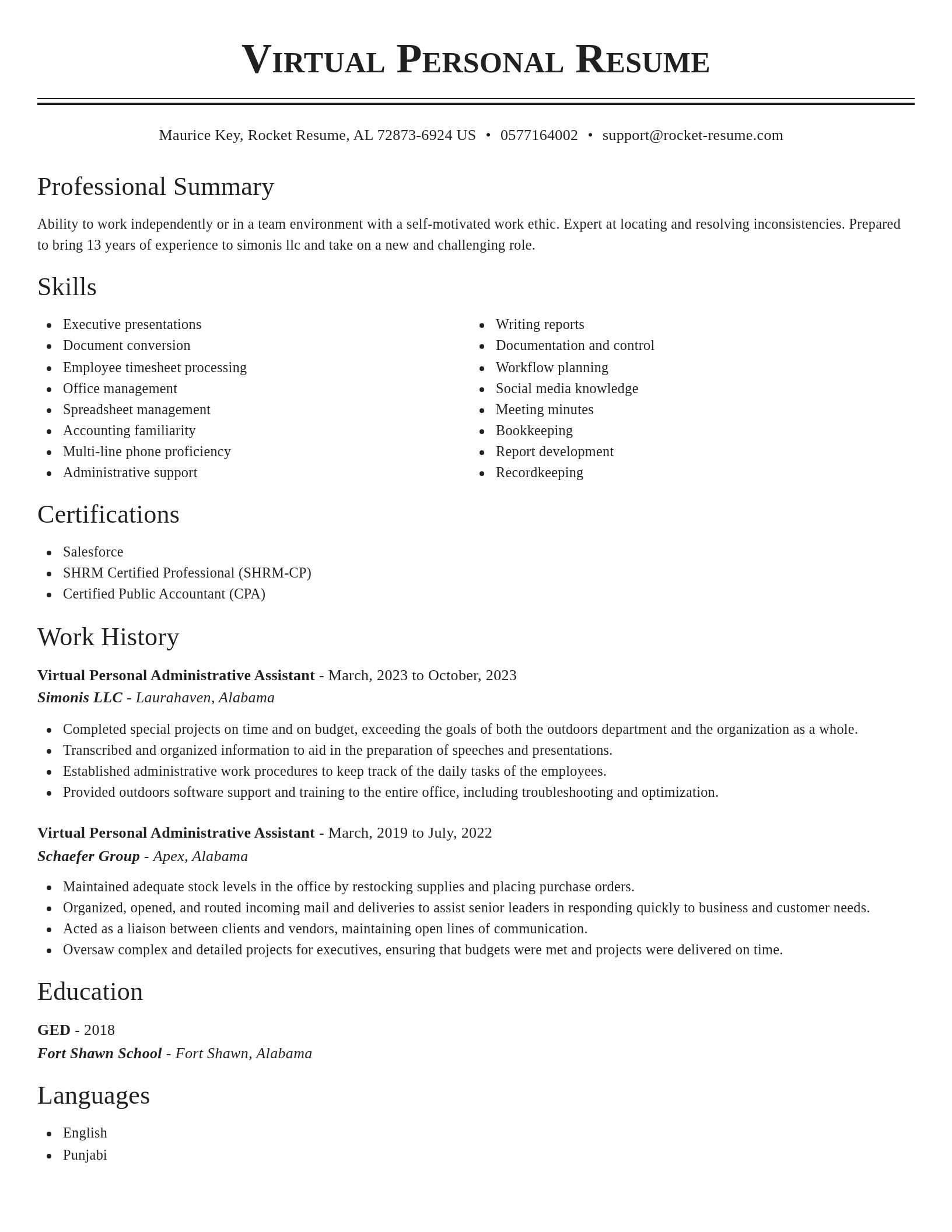 Classic resume template