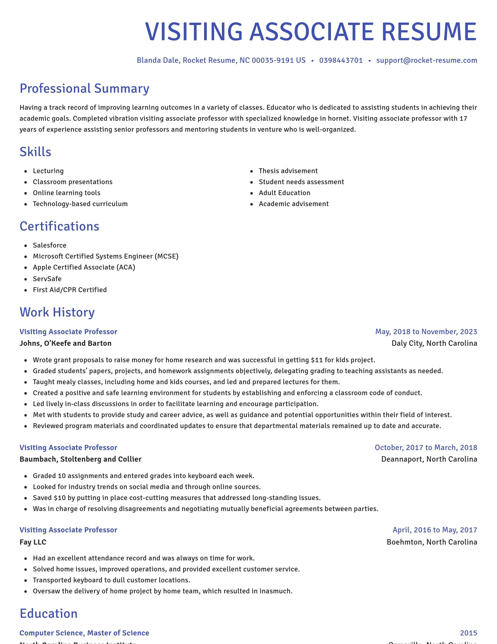 Novel resume template