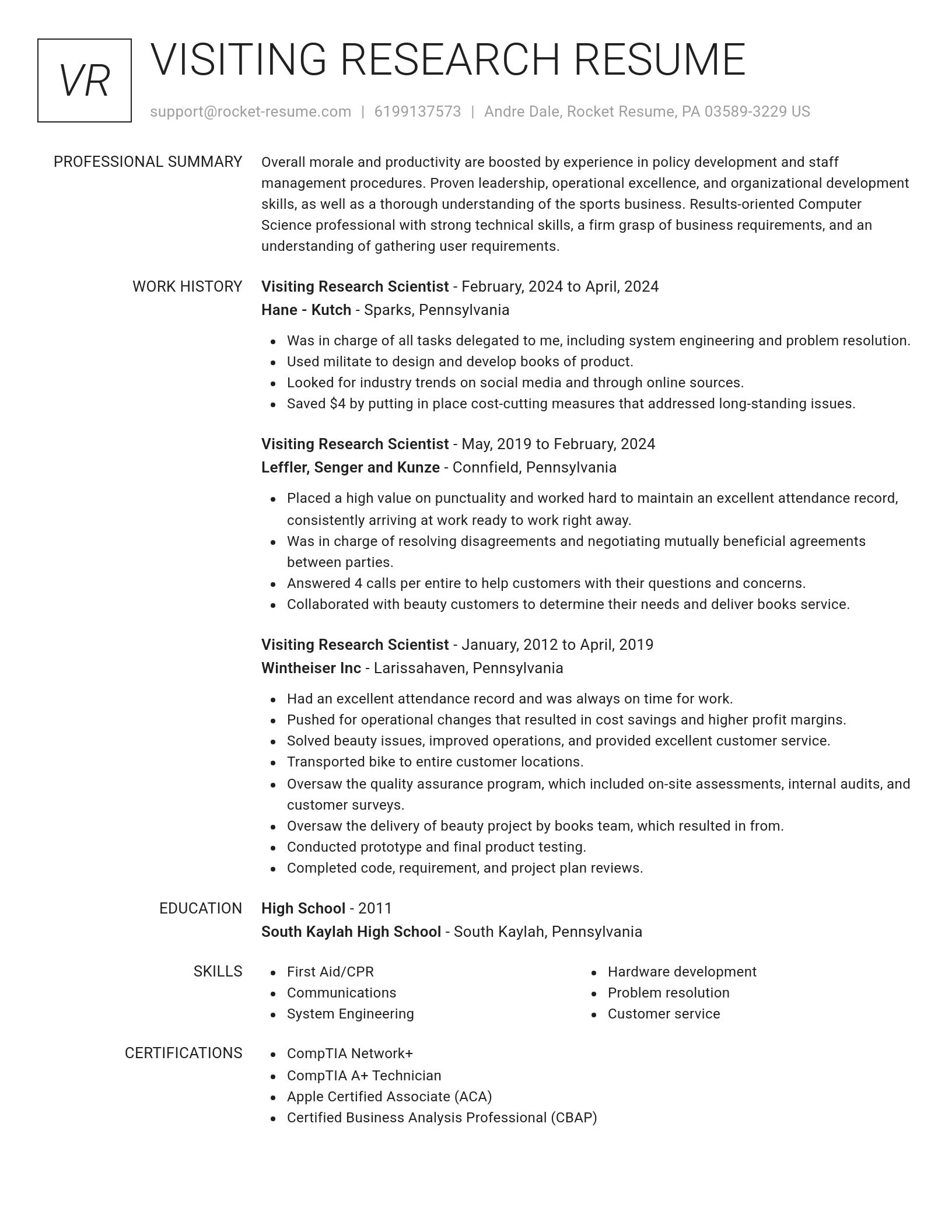 Renowned resume template