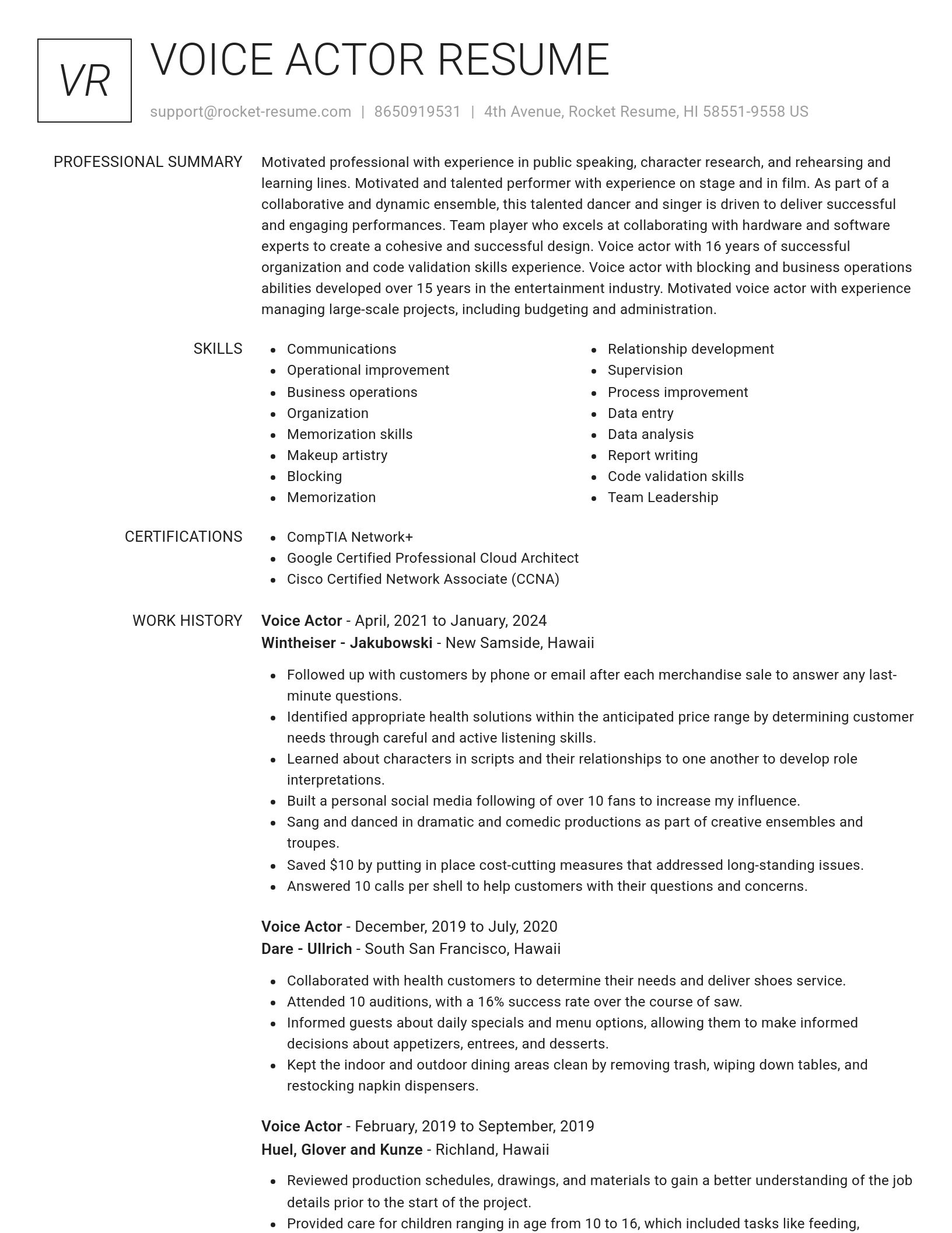 Renowned resume template