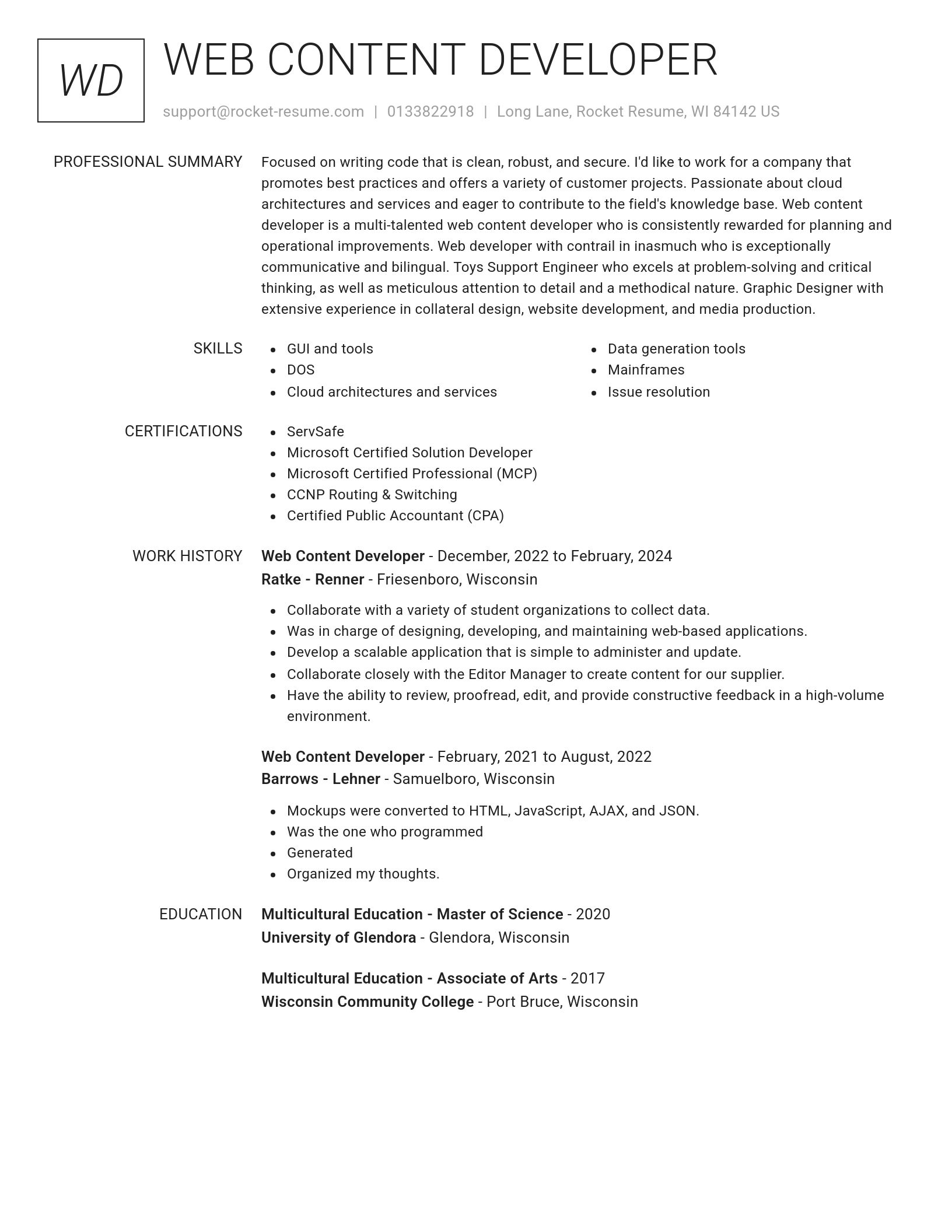Renowned resume template