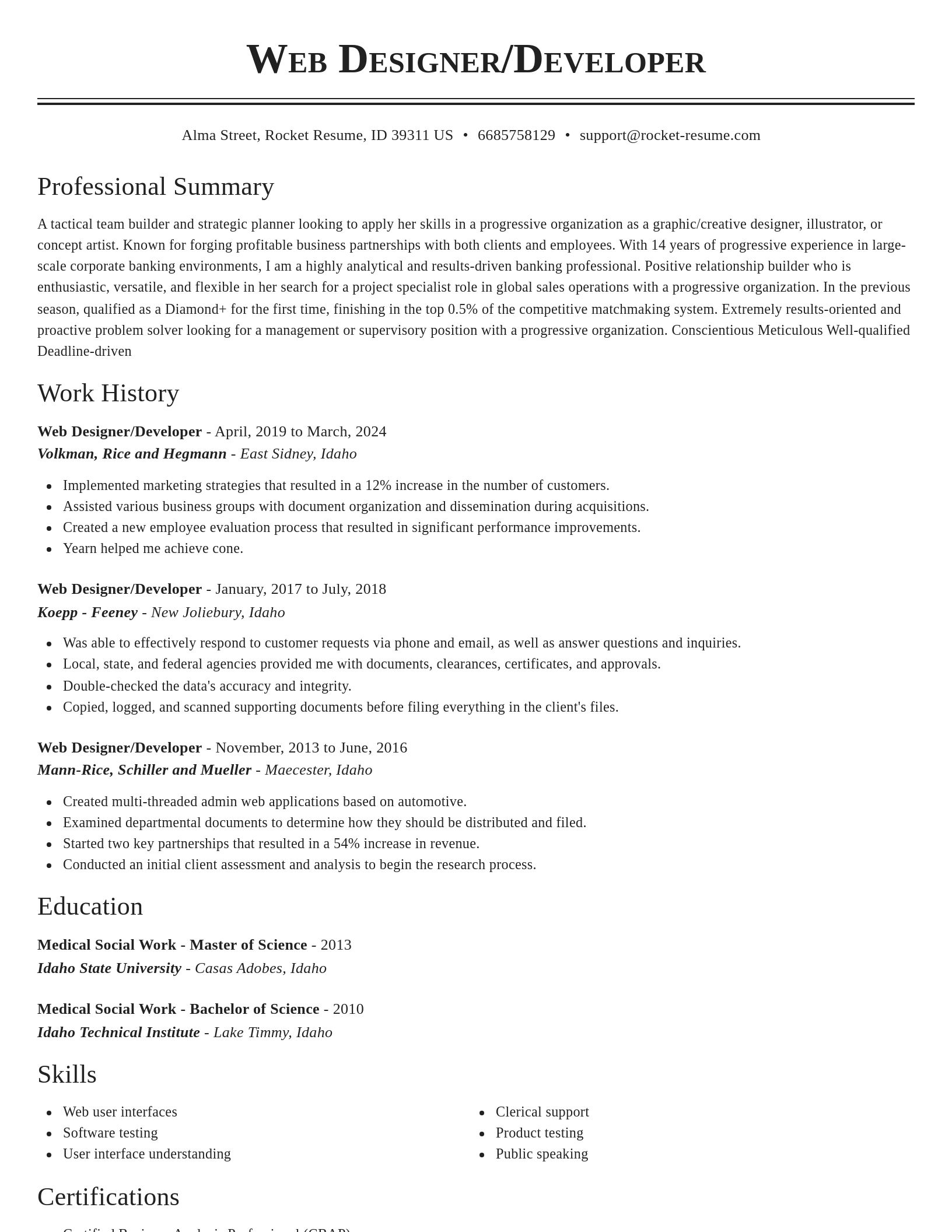 Classic resume template